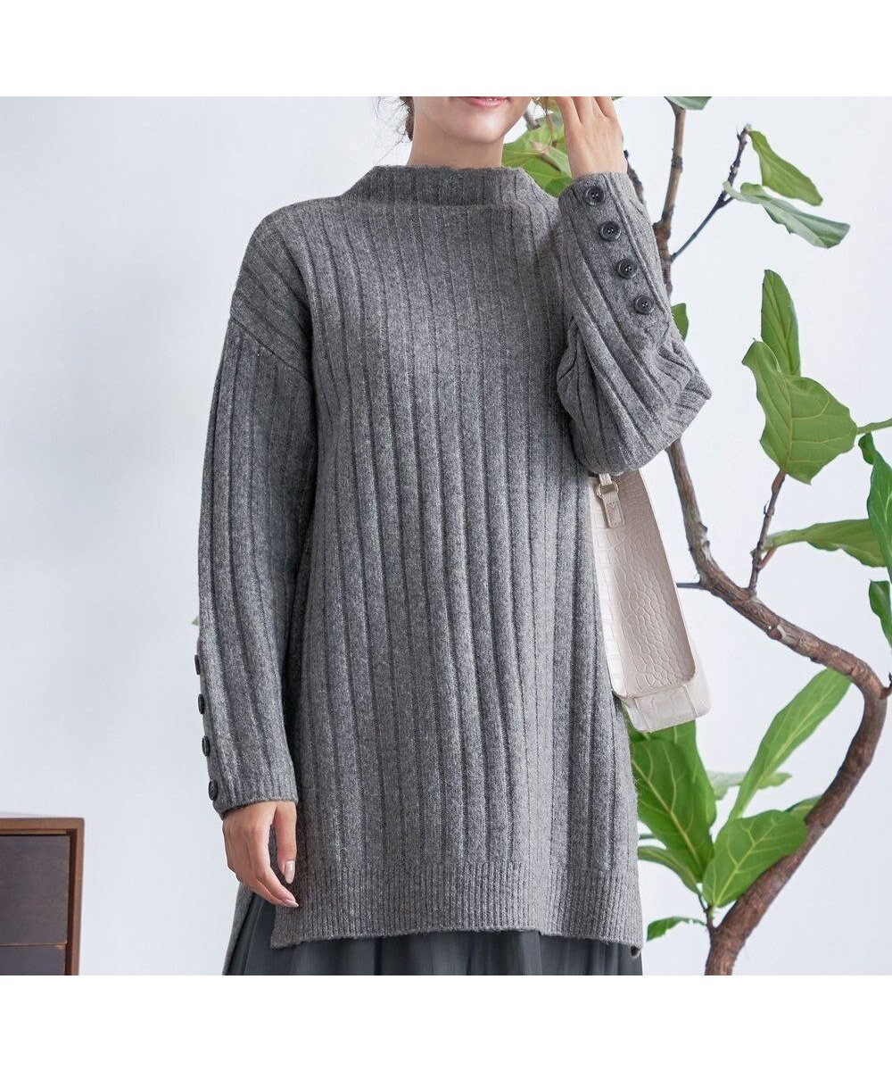 【ティアクラッセ/Tiaclasse】の【洗える】袖ボタンメランジニットチュニック インテリア・キッズ・メンズ・レディースファッション・服の通販 founy(ファニー) ファッション Fashion レディースファッション Fashion for Women トップス・カットソー Cut & Sew Tops ニット Knit Tops & Sweaters ウォッシャブル Machine Washable 春 Spring 洗える Machine Washable 秋 Autumn シンプル Simple, Minimal セーター Sweater, Knitwear チュニック Tunic, Long Top 長袖 Long Sleeve, Full Sleeve ボトルネック Bottle Neck, Mock Neck ロング Long, Long-Length 冬 Winter / This Winter A/W・秋冬 Autumn/Winter 再入荷 Restock / Back in Stock 新作・新入荷 New Arrivals / New In グレー|ID: prp329100004611115 ipo3291000000036153225