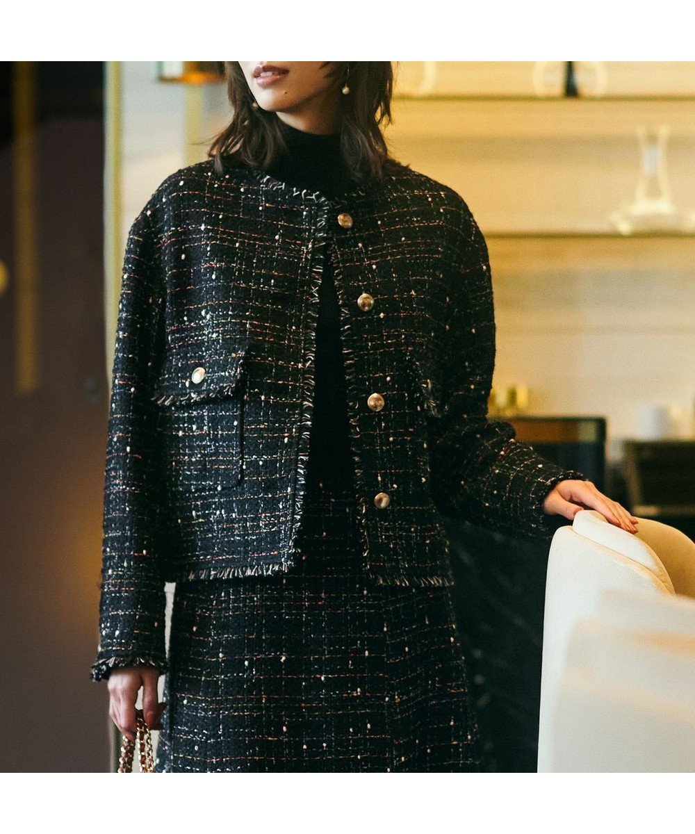 【23区/NIJYUSANKU】のGIOLICA カラーミックスツイード ジャケット インテリア・キッズ・メンズ・レディースファッション・服の通販 founy(ファニー) 　ファッション　Fashion　レディースファッション　Fashion for Women　アウター　Coat / Outerwear Collection　レディースジャケット・軽アウター　Jackets　ノーカラージャケット / シンプル上品コーデ　Collarless Jackets　イタリア　Italy　エレガント 上品　Elegant　春　Spring　カラフル　Colorful Design　クラシック　Classic, Timeless Style　シャイニー　Shiny, Glossy Finish　ジャケット　Jacket, Outerwear　チェック　Check, Plaid, Tartan　チェーン　Chain, Chain Strap　ツイード／ツィード　Choker, Choker Necklace　ツイード　Twill, Twill Weave　デニム　Denim, Jeans Material　フランス　France, French　ベーシック　Basic, Essential　ボトム　Bottoms, Lower Wear　ミックス　Mix, Mixed Style　メタル　Metal, Metal Parts　モダン　Modern, Contemporary　モノトーン　Monotone, Black and White　無地　Plain, Solid Color　リボン　Ribbon, Bow　S/S・春夏　SS, Spring/Summer, Warm Season　おすすめ　Recommended / Our Picks　夏　Summer　セレモニー　Ceremony　モノトーンミックス|ID: prp329100004611619 ipo3291000000033002830