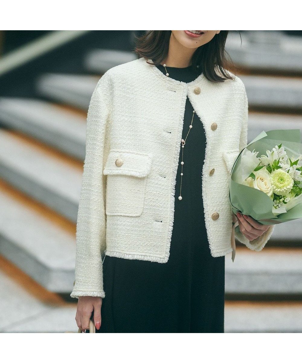 【23区/NIJYUSANKU】のGIOLICA カラーミックスツイード ジャケット インテリア・キッズ・メンズ・レディースファッション・服の通販 founy(ファニー) 　ファッション　Fashion　レディースファッション　Fashion for Women　アウター　Coat / Outerwear Collection　レディースジャケット・軽アウター　Jackets　ノーカラージャケット / シンプル上品コーデ　Collarless Jackets　イタリア　Italy　エレガント 上品　Elegant　春　Spring　カラフル　Colorful Design　クラシック　Classic, Timeless Style　シャイニー　Shiny, Glossy Finish　ジャケット　Jacket, Outerwear　チェック　Check, Plaid, Tartan　チェーン　Chain, Chain Strap　ツイード／ツィード　Choker, Choker Necklace　ツイード　Twill, Twill Weave　デニム　Denim, Jeans Material　フランス　France, French　ベーシック　Basic, Essential　ボトム　Bottoms, Lower Wear　ミックス　Mix, Mixed Style　メタル　Metal, Metal Parts　モダン　Modern, Contemporary　モノトーン　Monotone, Black and White　無地　Plain, Solid Color　リボン　Ribbon, Bow　S/S・春夏　SS, Spring/Summer, Warm Season　おすすめ　Recommended / Our Picks　夏　Summer　セレモニー　Ceremony　ホワイト系|ID: prp329100004611619 ipo3291000000033002831