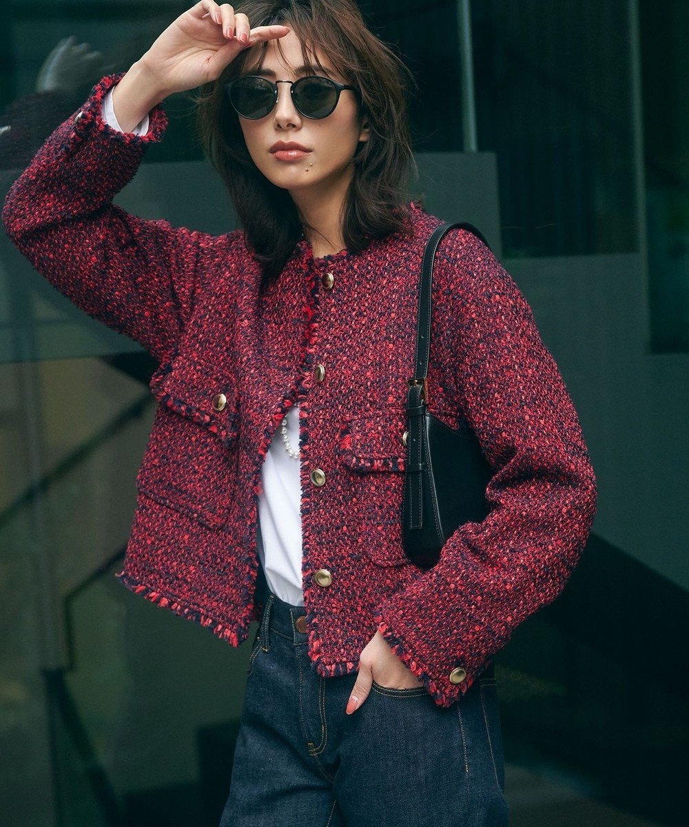 【23区/NIJYUSANKU】のGIOLICA カラーミックスツイード ジャケット インテリア・キッズ・メンズ・レディースファッション・服の通販 founy(ファニー) 　ファッション　Fashion　レディースファッション　Fashion for Women　アウター　Coat / Outerwear Collection　レディースジャケット・軽アウター　Jackets　ノーカラージャケット / シンプル上品コーデ　Collarless Jackets　イタリア　Italy　エレガント 上品　Elegant　春　Spring　カラフル　Colorful Design　クラシック　Classic, Timeless Style　シャイニー　Shiny, Glossy Finish　ジャケット　Jacket, Outerwear　チェック　Check, Plaid, Tartan　チェーン　Chain, Chain Strap　ツイード／ツィード　Choker, Choker Necklace　ツイード　Twill, Twill Weave　デニム　Denim, Jeans Material　フランス　France, French　ベーシック　Basic, Essential　ボトム　Bottoms, Lower Wear　ミックス　Mix, Mixed Style　メタル　Metal, Metal Parts　モダン　Modern, Contemporary　モノトーン　Monotone, Black and White　無地　Plain, Solid Color　リボン　Ribbon, Bow　S/S・春夏　SS, Spring/Summer, Warm Season　おすすめ　Recommended / Our Picks　夏　Summer　セレモニー　Ceremony　レッドミックス|ID: prp329100004611619 ipo3291000000033002832