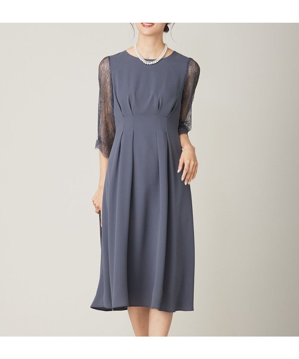 【エニィ スィス/any SiS】の【Lily Calin】レーススリーブタック ドレス インテリア・キッズ・メンズ・レディースファッション・服の通販 founy(ファニー) 　ファッション　Fashion　レディースファッション　Fashion for Women　ワンピース　Dresses　フォーマル・パーティードレス・結婚式用ドレス　Elegant & Casual Dresses　アクセサリー　Fashion Accessories　シンプル　Simple, Minimal　ジョーゼット　Georgette, Semi-Sheer Fabric　スカラップ　Scallop, Scalloped Edge　ドレス　Dress, One-Piece　ネックレス　Necklace, Pendant Necklace　パール　Pearl, Pearl Accent　フィット　Fit, Slim Fit　フレア　Flare, Flared　レース　Lace, Lace Fabric　エレガント 上品　Elegant　A/W・秋冬　Autumn/Winter　スモーキーブルー|ID: prp329100004611812 ipo3291000000035165475