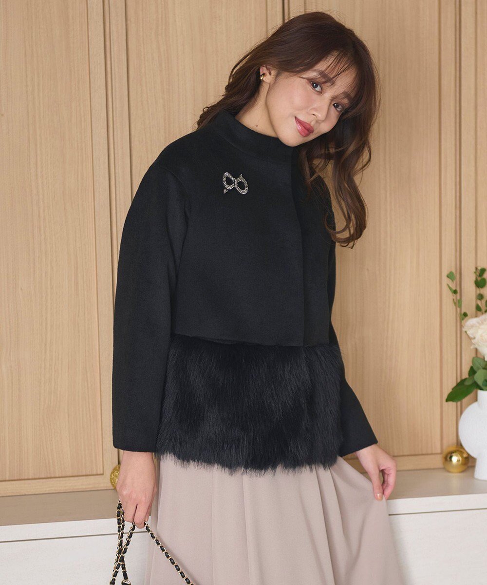 【フェルゥ/Feroux】のウール混 ショートコート インテリア・キッズ・メンズ・レディースファッション・服の通販 founy(ファニー) 　ファッション　Fashion　レディースファッション　Fashion for Women　アウター　Coat / Outerwear Collection　コート・ロングコート・ピーコート　Long Coats, Peacoats & More　レディースジャケット・軽アウター　Jackets　ブルゾンジャケット・スポーティアウター　Blouson Jackets　クラシカル　Classical, Vintage-Inspired　クラシック　Classic, Timeless Style　ショート　Short, Short Length　ジャケット　Jacket, Outerwear　スタンド　Stand Collar, Upright Stand　フェイクファー　Faux Fur, Imitation Fur　フェミニン　Feminine, Girly　フラット　Flat, Flat Shoes　ブルゾン　Blouson, Bomber Jacket　ミックス　Mix, Mixed Style　A/W・秋冬　Autumn/Winter　防寒　Cold Protection, Winter-Ready　ブラック系|ID: prp329100004611914 ipo3291000000033661345