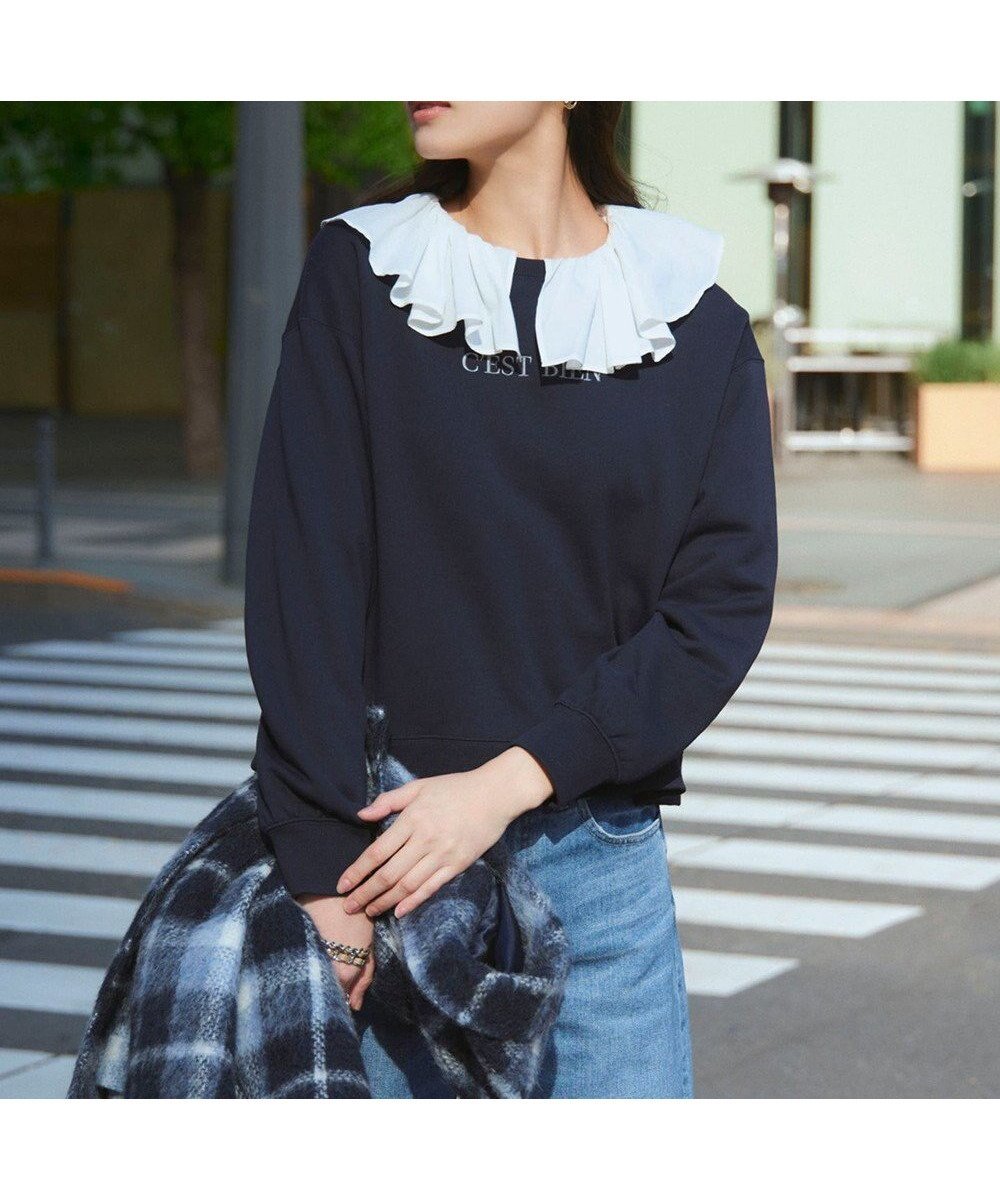 【23区/NIJYUSANKU】の【一部店舗限定/洗える】クリアコットンテリー セットアップ ロゴ スウェット インテリア・キッズ・メンズ・レディースファッション・服の通販 founy(ファニー) 　ファッション　Fashion　レディースファッション　Fashion for Women　トップス・カットソー　Cut & Sew Tops　シャツ・ブラウス・オフィスカジュアル　Elegant Blouses & Button-Ups　レディースパーカー・カジュアルフーディー　Casual Hoodies & Sweatshirts　ロングTシャツ・Tシャツ　Longline T-Shirts & Tees　スウェット・クルーネックトップス　Sweatshirts & Crewnecks / Relaxed Fit Sweat Tops　カットソー・ベーシックTシャツ　Cut-and-Sewn Tops / Stretch Tees & Basics　セットアップ　Matching Sets　レディーストップス・ブラウス　Tops & Blouses / Assorted Women's Tops　インナー　Innerwear　洗える　Machine Washable　カットソー　Cut and Sewn Top　クロップド　Cropped, Short Length　シンプル　Simple, Minimal　スウェット / スエット　Sweatshirt, Sweatwear　セットアップ　Set-Up, Coordinated Outfit　デニム　Denim, Jeans Material　なめらか　Smooth, Silky Texture　ループ　Loop, Loop Knit　レギュラー　Regular, Standard Fit　ワイド　Wide, Wide Fit　A/W・秋冬　Autumn/Winter　2025年　2025　2025春夏・S/S　Spring/Summer 2025 SS25　ネイビー系|ID: prp329100004611982 ipo3291000000033006961
