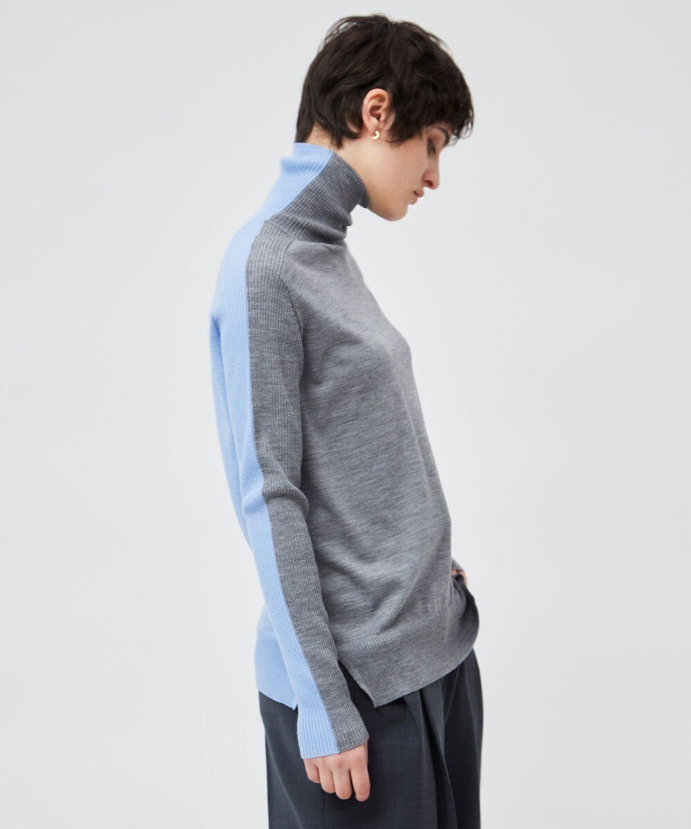 【ベイジ,/BEIGE,】の【洗える】LA MONNAIE / タートルネックニット インテリア・キッズ・メンズ・レディースファッション・服の通販 founy(ファニー) 　ファッション　Fashion　レディースファッション　Fashion for Women　トップス・カットソー　Cut & Sew Tops　ニット　Knit Tops & Sweaters　タートルネック・ハイネックトップス　Turtlenecks & High-Neck Tops　インナー　Innerwear　ウォッシャブル　Machine Washable　エレガント 上品　Elegant　洗える　Machine Washable　カーディガン　Cardigan, Knitwear　ショート　Short, Short Length　ショール　Shawl, Wrap　ジャケット　Jacket, Outerwear　スリット　Slit, Slit Detail　セーター　Sweater, Knitwear　タートルネック　Turtleneck, High Neck　ブロッキング　Color Blocking, Panel Design　A/W・秋冬　Autumn/Winter　ビジネス 仕事 通勤　Business / Work / Commuting　Md Gray × Sax|ID: prp329100004613522 ipo3291000000033684732