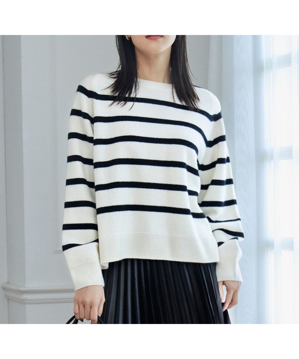 【自由区/JIYU-KU】の【洗える】ウールカシミヤブレンドボーダークルーネック ニット インテリア・キッズ・メンズ・レディースファッション・服の通販 founy(ファニー) 　ファッション　Fashion　レディースファッション　Fashion for Women　トップス・カットソー　Cut & Sew Tops　ニット　Knit Tops & Sweaters　洗える　Machine Washable　コンパクト　Compact, Small Size　軽量　Lightweight, Ultra Light　セーター　Sweater, Knitwear　トレンド　Trend, Trending Now　ドロップ　Drop Shoulder, Dropped Style　バランス　Balance, Style Balance　プレート　Plate, Dish　ボトム　Bottoms, Lower Wear　ボーダー　Border, Stripe　A/W・秋冬　Autumn/Winter　エレガント 上品　Elegant　オフ×ブラックボーダー|ID: prp329100004613683 ipo3291000000033029057