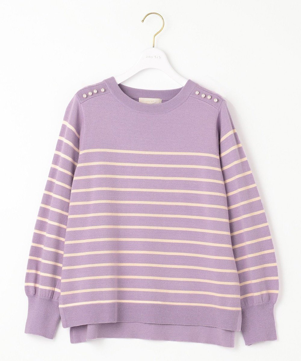 【エニィ スィス/any SiS】の【Oggi1月号掲載】ショルダーパール調 ニット 人気、トレンドファッション・服の通販 founy(ファニー) 　雑誌掲載アイテム　Magazine Picks & Fashion Features　ファッション雑誌　Fashion Magazines　オッジ　Oggi　ファッション　Fashion　レディースファッション　Fashion for Women　トップス・カットソー　Cut & Sew Tops　ニット　Knit Tops & Sweaters　1月号　January Issue　ショルダー　Shoulder, Shoulder Strap　スリーブ　Sleeve, Long Sleeve / Short Sleeve　セーター　Sweater, Knitwear　バランス　Balance, Style Balance　パール　Pearl, Pearl Accent　フェミニン　Feminine, Girly　ボーダー　Border, Stripe　エレガント 上品　Elegant　再入荷　Restock / Back in Stock　無地　Plain, Solid Color　A/W・秋冬　Autumn/Winter　雑誌　Magazine, Fashion Magazine　 other-1|ID: prp329100004613729 ipo3291000000033038665