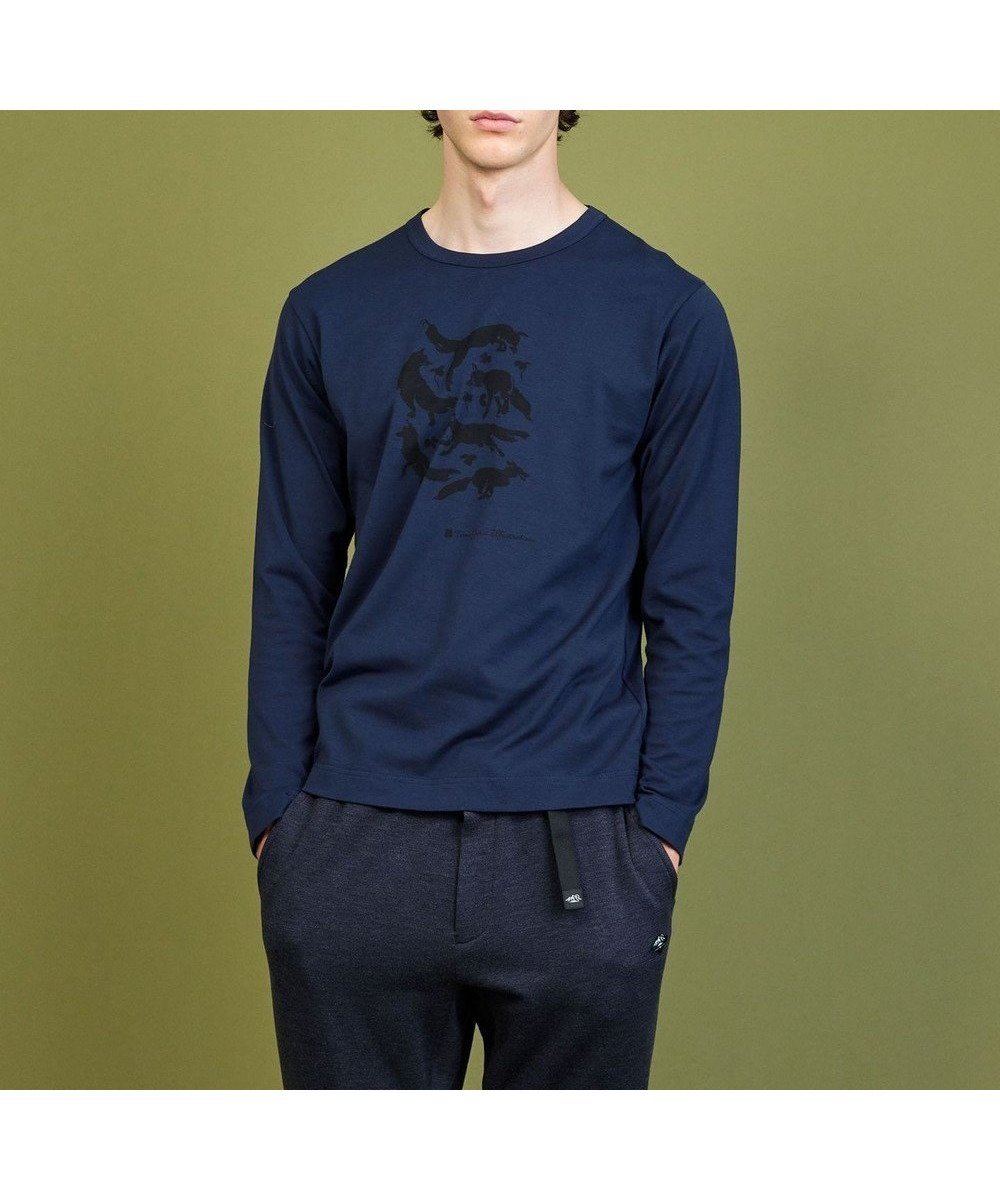 【ジョセフ アブード マウンテン/JOSEPH ABBOUD MOUNTAIN】の【テーム・ヤルビー コラボ・サスティナブル】ビオグレース天竺 Tシャツ インテリア・キッズ・メンズ・レディースファッション・服の通販 founy(ファニー) 　ファッション　Fashion　レディースファッション　Fashion for Women　トップス・カットソー　Cut & Sew Tops　シャツ・ブラウス・オフィスカジュアル　Elegant Blouses & Button-Ups　ロングTシャツ・Tシャツ　Longline T-Shirts & Tees　カットソー・ベーシックTシャツ　Cut-and-Sewn Tops / Stretch Tees & Basics　カットソー　Cut and Sewn Top　コラボ　Collaboration, Collab　プリント　Print, Printed Pattern　モチーフ　Motif, Design Theme　A/W・秋冬　Autumn/Winter　S/S・春夏　SS, Spring/Summer, Warm Season　夏　Summer　ネイビー系|ID: prp329100004613789 ipo3291000000033111434