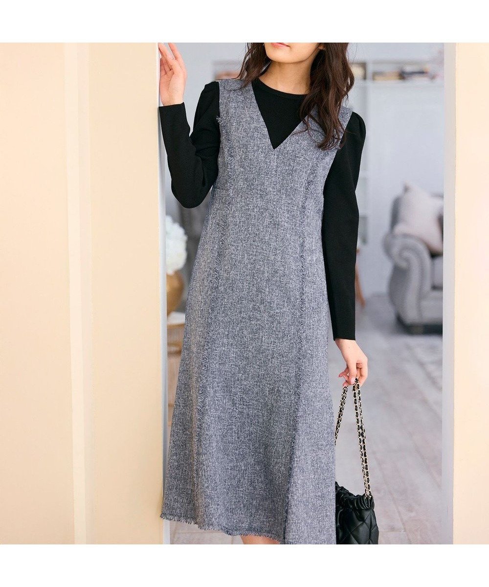 【フェルゥ/Feroux】の【洗える】春ツイード ジャンパースカート インテリア・キッズ・メンズ・レディースファッション・服の通販 founy(ファニー) 　ファッション　Fashion　レディースファッション　Fashion for Women　スカート　Skirts　タートル　Turtleneck, Turtle Collar　ツイード　Twill, Twill Weave　バイアス　Bias, Diagonal Cut　フリンジ　Fringe, Tassel　フレア　Flare, Flared　リボン　Ribbon, Bow　夏　Summer　定番　Standard, Basic Item　春　Spring　S/S・春夏　SS, Spring/Summer, Warm Season　洗える　Machine Washable　ブルー系1|ID: prp329100004613913 ipo3291000000033225423