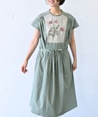 【ムーク/muuc】の〈遠州織物〉ウエスト紐付き フレンチスリーブ ポピーの花刺繍 ワンピース グリーン|ID: prp329100004614140 ipo3291000000034250089