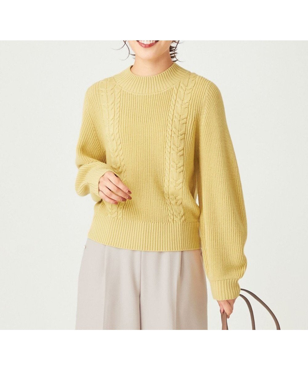 【エニィ スィス/any SiS】の【洗える】スフレケーブルパフスリーブ ニット インテリア・キッズ・メンズ・レディースファッション・服の通販 founy(ファニー) 　ファッション　Fashion　レディースファッション　Fashion for Women　トップス・カットソー　Cut & Sew Tops　ニット　Knit Tops & Sweaters　おすすめ　Recommended / Our Picks　アクリル　Acrylic Material　セーター　Sweater, Knitwear　フェミニン　Feminine, Girly　モックネック　Mock Neck, Short Turtleneck　再入荷　Restock / Back in Stock　洗える　Machine Washable　A/W・秋冬　Autumn/Winter　ライトイエロー|ID: prp329100004614183 ipo3291000000033037115