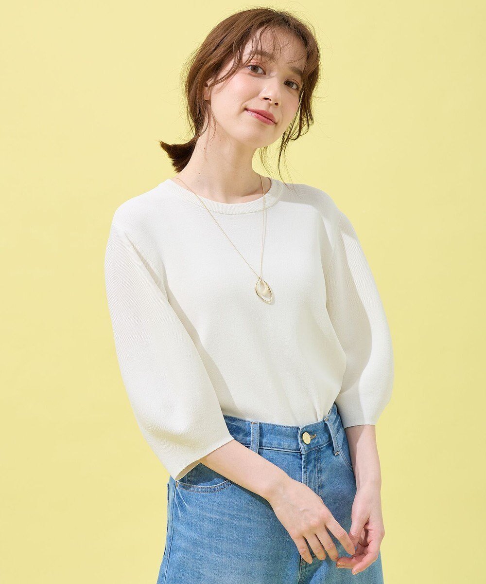 【エニー/ANY】の【洗濯機可/UVカット/アンチピリング】パフスリーブニットプルオーバー インテリア・キッズ・メンズ・レディースファッション・服の通販 founy(ファニー) 　ファッション　Fashion　レディースファッション　Fashion for Women　トップス・カットソー　Cut & Sew Tops　ニット　Knit Tops & Sweaters　カジュアルプルオーバー・ニットトップス　Pullovers & Knit Tops / Casual Pullovers　スリット　Slit, Slit Detail　スリーブ　Sleeve, Long Sleeve / Short Sleeve　セーター　Sweater, Knitwear　エレガント 上品　Elegant　夏　Summer　春　Spring　S/S・春夏　SS, Spring/Summer, Warm Season　オフ|ID: prp329100004614558 ipo3291000000034463712