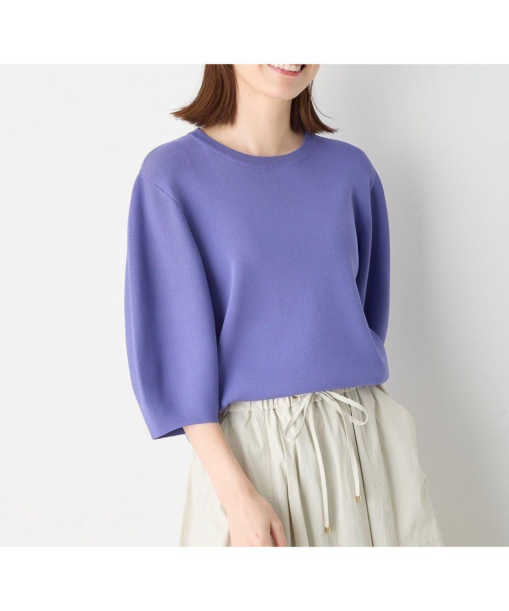 【エニー/ANY】の【洗濯機可/UVカット/アンチピリング】パフスリーブニットプルオーバー インテリア・キッズ・メンズ・レディースファッション・服の通販 founy(ファニー) 　ファッション　Fashion　レディースファッション　Fashion for Women　トップス・カットソー　Cut & Sew Tops　ニット　Knit Tops & Sweaters　カジュアルプルオーバー・ニットトップス　Pullovers & Knit Tops / Casual Pullovers　スリット　Slit, Slit Detail　スリーブ　Sleeve, Long Sleeve / Short Sleeve　セーター　Sweater, Knitwear　エレガント 上品　Elegant　夏　Summer　春　Spring　S/S・春夏　SS, Spring/Summer, Warm Season　ブルー|ID: prp329100004614558 ipo3291000000034463713