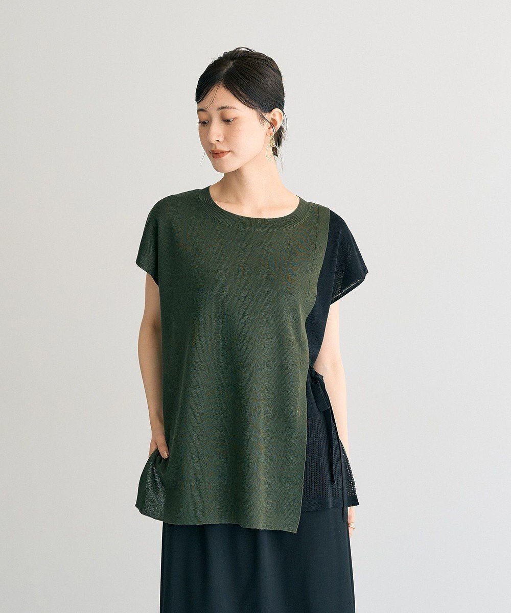 【イェッカ ヴェッカ/YECCA VECCA】のメッシュ編みレイヤードニット インテリア・キッズ・メンズ・レディースファッション・服の通販 founy(ファニー) 　ファッション　Fashion　レディースファッション　Fashion for Women　トップス・カットソー　Cut & Sew Tops　ニット　Knit Tops & Sweaters　スリーブ　Sleeve, Long Sleeve / Short Sleeve　セーター　Sweater, Knitwear　フレンチ　French, French Style　ヘムライン　Hemline, Bottom Cut　ポケット　Pocket, Pocket Detail　メッシュ　Mesh, Net Fabric　リボン　Ribbon, Bow　エレガント 上品　Elegant　A/W・秋冬　Autumn/Winter　Green|ID: prp329100004614590 ipo3291000000033043697
