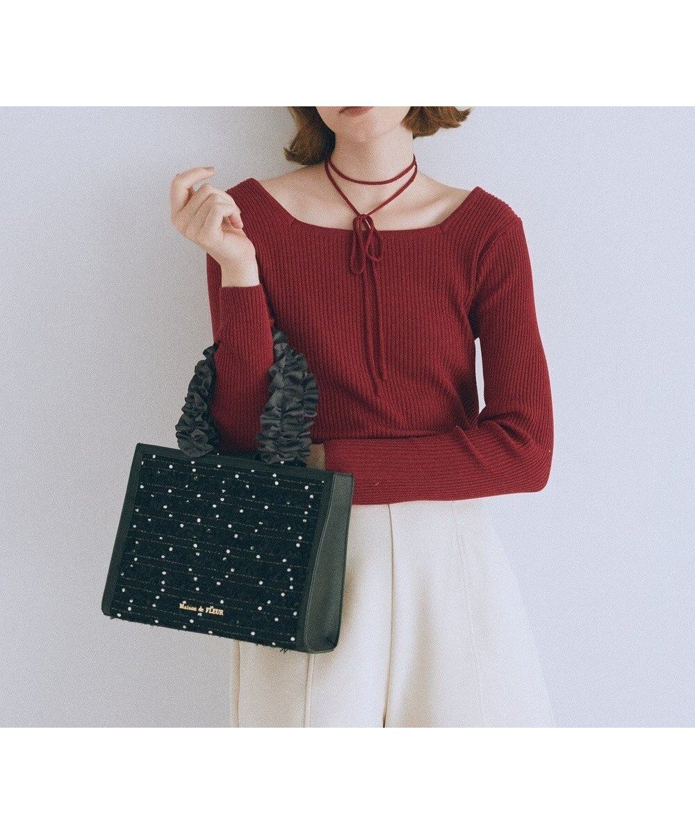 【メゾンドフルール/Maison de FLEUR】のLINTONツイードスクエアフリルトートバッグ インテリア・キッズ・メンズ・レディースファッション・服の通販 founy(ファニー) 　ファッション　Fashion　レディースファッション　Fashion for Women　バッグ　Bags　新作・新入荷　New Arrivals / New In　クラシカル　Classical, Vintage-Inspired　コレクション　Collection, Seasonal Line　コンパクト　Compact, Small Size　スマホ　Smartphone, Mobile Device　ツイード　Twill, Twill Weave　フリル　Frill, Ruffle　ポケット　Pocket, Pocket Detail　エレガント 上品　Elegant　Black|ID: prp329100004614610 ipo3291000000033043879