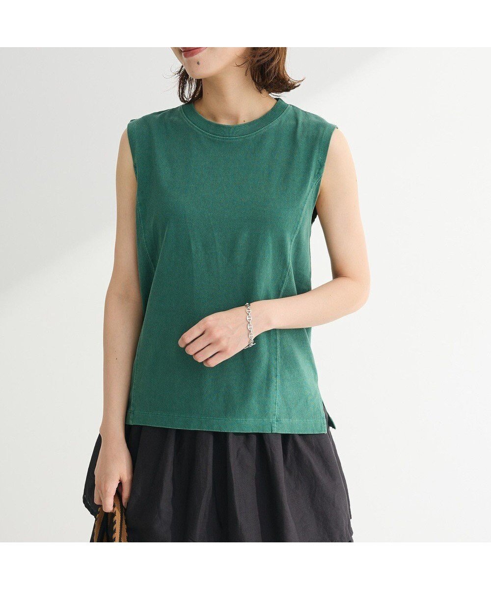 【グリーンパークス/Green Parks】の・DOUBLE FLAGS ピグメント切替ノースリ インテリア・キッズ・メンズ・レディースファッション・服の通販 founy(ファニー) 　ファッション　Fashion　レディースファッション　Fashion for Women　トップス・カットソー　Cut & Sew Tops　シャツ・ブラウス・オフィスカジュアル　Elegant Blouses & Button-Ups　ロングTシャツ・Tシャツ　Longline T-Shirts & Tees　カットソー・ベーシックTシャツ　Cut-and-Sewn Tops / Stretch Tees & Basics　新作・新入荷　New Arrivals / New In　カットソー　Cut and Sewn Top　シンプル　Simple, Minimal　ノースリーブ　Sleeveless, No-Sleeve　フィット　Fit, Slim Fit　ポケット　Pocket, Pocket Detail　ヴィンテージ　Vintage Style　切替　Switching, Contrast Panel　A/W・秋冬　Autumn/Winter　Green|ID: prp329100004614612 ipo3291000000033043915