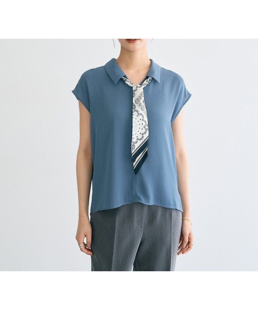 【イェッカ ヴェッカ/YECCA VECCA】のスカーフ付きブラウス インテリア・キッズ・メンズ・レディースファッション・服の通販 founy(ファニー) 　ファッション　Fashion　レディースファッション　Fashion for Women　トップス・カットソー　Cut & Sew Tops　シャツ・ブラウス・オフィスカジュアル　Elegant Blouses & Button-Ups　おすすめ　Recommended / Our Picks　スカーフ　Scarf, Neckwear　プリント　Print, Printed Pattern　ペイズリー　Paisley, Ethnic Pattern　ポケット　Pocket, Pocket Detail　A/W・秋冬　Autumn/Winter　Grayish Blue|ID: prp329100004614733 ipo3291000000033044800