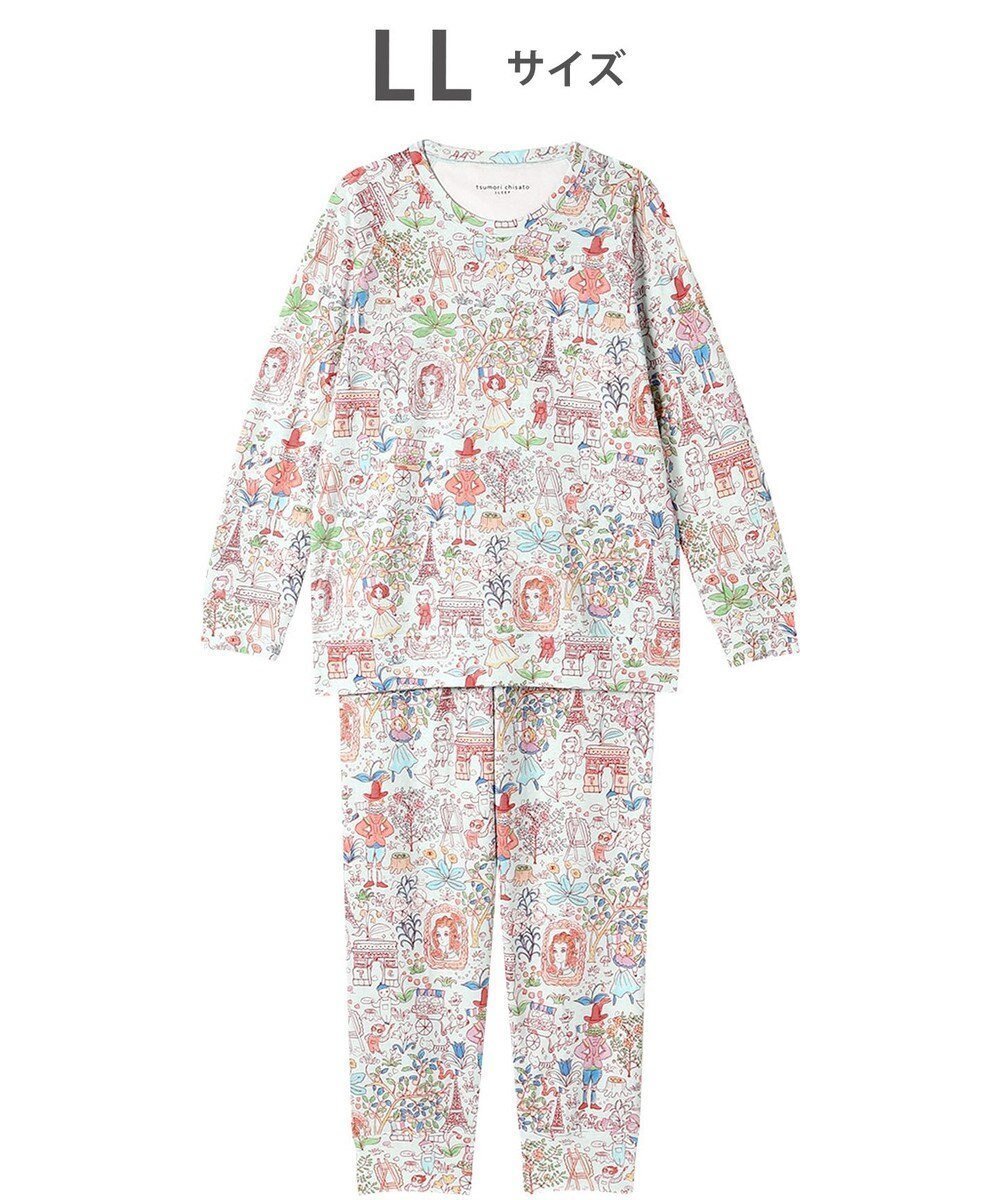【ツモリチサト スリープ/tsumori chisato SLEEP】のツモリチサト パジャマ 長袖 長ズボン 綿混(本体) レディース UDX582 /ワコール インテリア・キッズ・メンズ・レディースファッション・服の通販 founy(ファニー) 　ファッション　Fashion　レディースファッション　Fashion for Women　トップス・カットソー　Cut & Sew Tops　スリーブ　Sleeve, Long Sleeve / Short Sleeve　ネコ　Cat, Feline Motif　パジャマ　Pajamas, Sleepwear　ボトム　Bottoms, Lower Wear　長袖　Long Sleeve, Full Sleeve　サックス|ID: prp329100004615209 ipo3291000000033674740