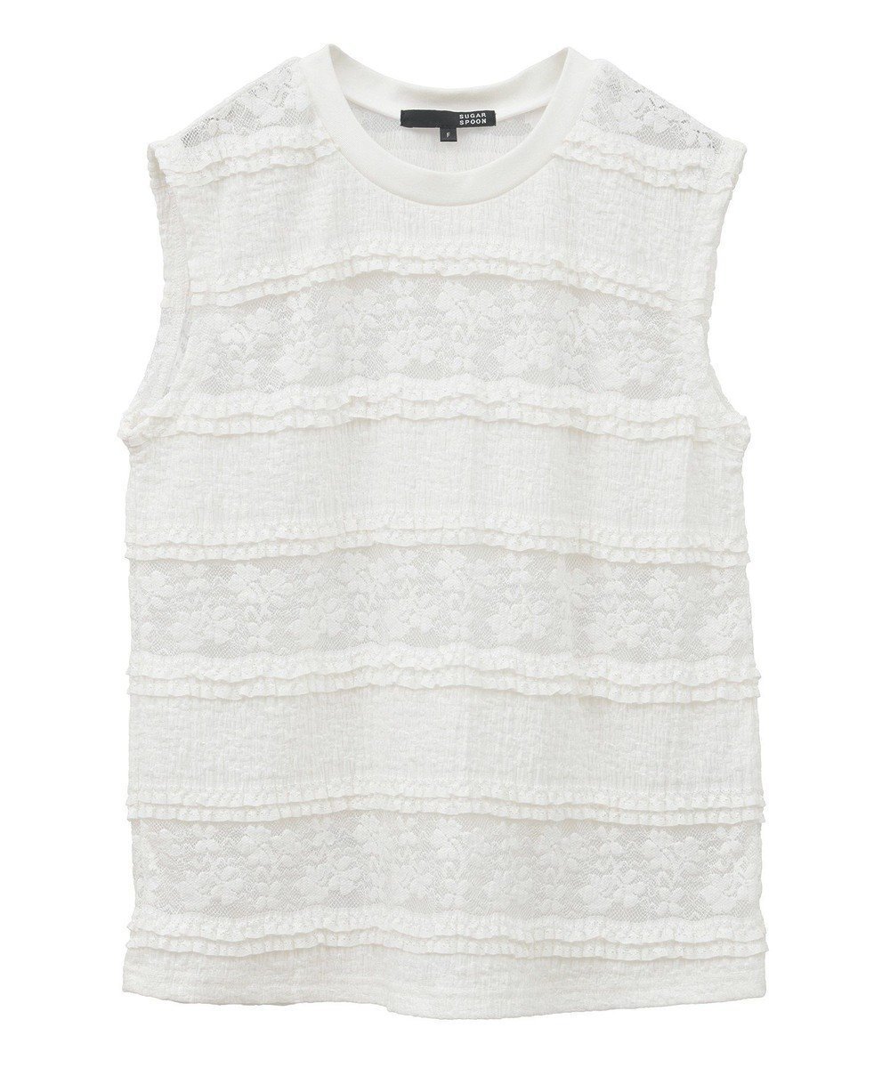 【グリーンパークス/Green Parks】の・SUGAR SPOON フリルレースノースリーブ 人気、トレンドファッション・服の通販 founy(ファニー) 　ファッション　Fashion　レディースファッション　Fashion for Women　トップス・カットソー　Cut & Sew Tops　キャミソール&ノースリーブ　Camisoles & Sleeveless Tops　シャツ・ブラウス・オフィスカジュアル　Elegant Blouses & Button-Ups　ロングTシャツ・Tシャツ　Longline T-Shirts & Tees　カットソー・ベーシックTシャツ　Cut-and-Sewn Tops / Stretch Tees & Basics　カットソー　Cut and Sewn Top　シアー　Sheer, See-Through　ノースリーブ　Sleeveless, No-Sleeve　フェミニン　Feminine, Girly　フリル　Frill, Ruffle　ポケット　Pocket, Pocket Detail　レース　Lace, Lace Fabric　A/W・秋冬　Autumn/Winter　 other-1|ID: prp329100004615339 ipo3291000000033354149