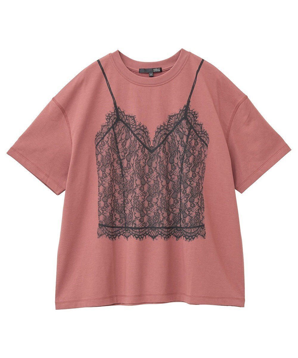 【グリーンパークス/Green Parks】の・SUGAR SPOON トロンプルイユTEE インテリア・キッズ・メンズ・レディースファッション・服の通販 founy(ファニー) 　ファッション　Fashion　レディースファッション　Fashion for Women　トップス・カットソー　Cut & Sew Tops　シャツ・ブラウス・オフィスカジュアル　Elegant Blouses & Button-Ups　ロングTシャツ・Tシャツ　Longline T-Shirts & Tees　カットソー・ベーシックTシャツ　Cut-and-Sewn Tops / Stretch Tees & Basics　おすすめ　Recommended / Our Picks　カットソー　Cut and Sewn Top　ビスチェ　Bustier, Corset Top　ボックス　Boxy, Box Shape　ボトム　Bottoms, Lower Wear　ポケット　Pocket, Pocket Detail　ランジェリー　Lingerie, Intimate Wear　A/W・秋冬　Autumn/Winter　Red|ID: prp329100004615342 ipo3291000000033053044