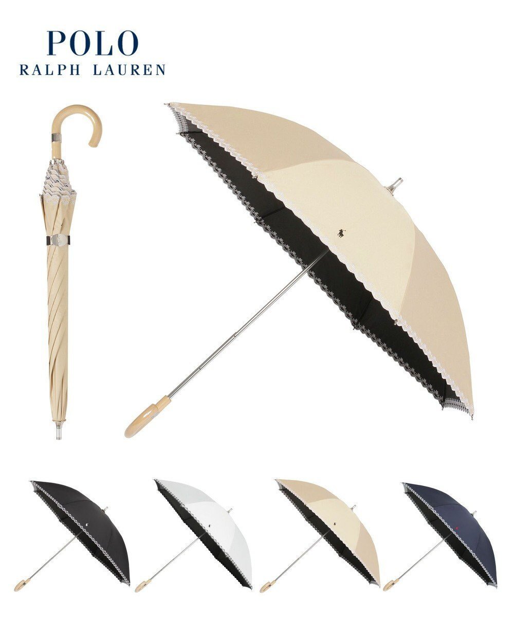 【ムーンバット/MOONBAT】のPOLO RALPH LAUREN(ポロ ラルフローレン)晴雨兼用日傘 無地 刺繍 長傘 遮光率100% 遮熱 UV インテリア・キッズ・メンズ・レディースファッション・服の通販 founy(ファニー) 　ファッション　Fashion　レディースファッション　Fashion for Women　レイングッズ・傘・晴雨兼用傘　Umbrellas & Rain Gear　アイビー　Ivy Pattern　傘　Umbrella, Parasol　スカラップ　Scallop, Scalloped Edge　ニューヨーク　New York, NYC Style　ベーシック　Basic, Essential　日傘　Parasol, UV Umbrella　メタル　Metal, Metal Parts　無地　Plain, Solid Color　おすすめ　Recommended / Our Picks　キャメル|ID: prp329100004616201 ipo3291000000033400189