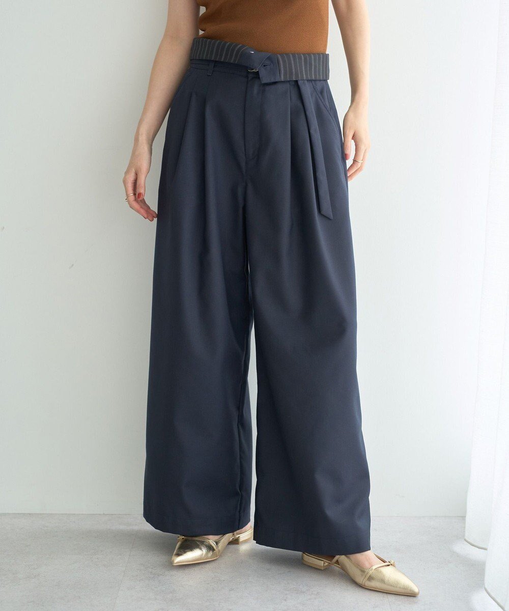 【イェッカ ヴェッカ/YECCA VECCA】のベルト付き2wayタックワイドパンツ インテリア・キッズ・メンズ・レディースファッション・服の通販 founy(ファニー) 　ファッション　Fashion　レディースファッション　Fashion for Women　パンツ　Pants & Trousers　ベルト&ウエストマーク　Belts & Waist Accessories　おすすめ　Recommended / Our Picks　ストライプ　Stripe, Striped Pattern　フェミニン　Feminine, Girly　ポケット　Pocket, Pocket Detail　マニッシュ　Mannish, Boyish　ミックス　Mix, Mixed Style　ワイド　Wide, Wide Fit　A/W・秋冬　Autumn/Winter　Navy|ID: prp329100004616467 ipo3291000000033323737
