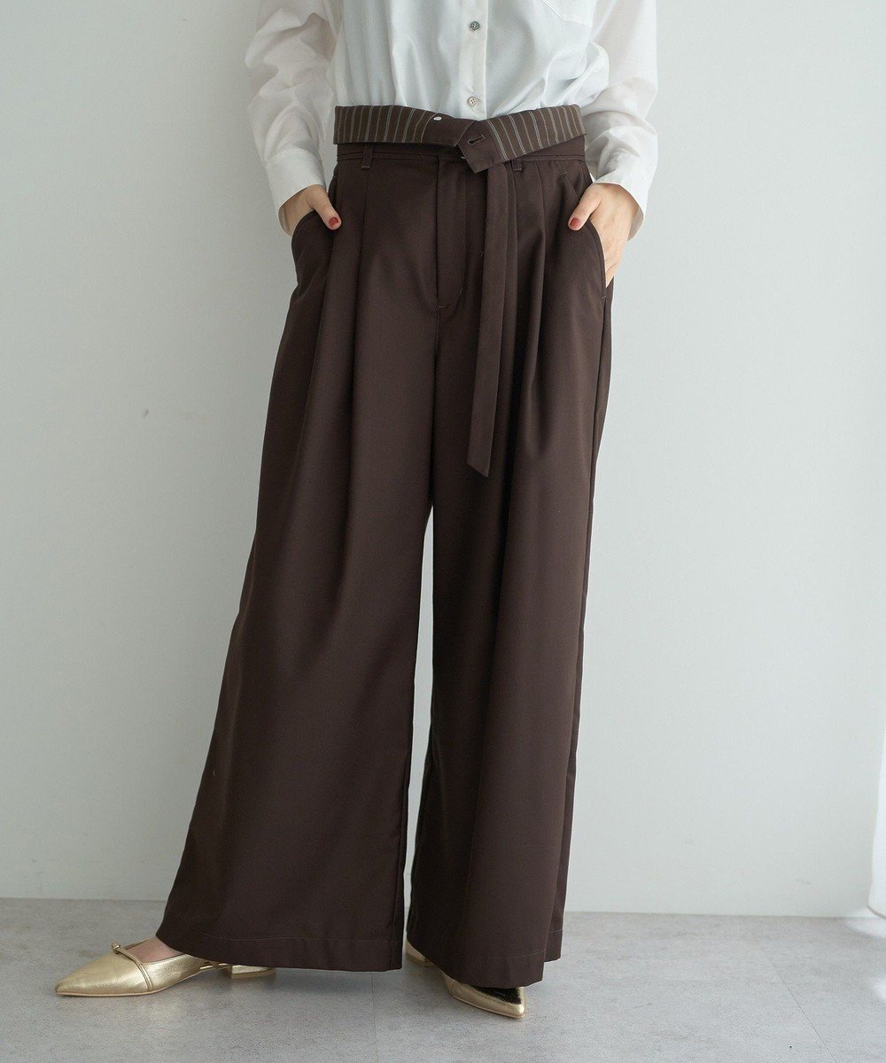 【イェッカ ヴェッカ/YECCA VECCA】のベルト付き2wayタックワイドパンツ インテリア・キッズ・メンズ・レディースファッション・服の通販 founy(ファニー) 　ファッション　Fashion　レディースファッション　Fashion for Women　パンツ　Pants & Trousers　ベルト&ウエストマーク　Belts & Waist Accessories　おすすめ　Recommended / Our Picks　ストライプ　Stripe, Striped Pattern　フェミニン　Feminine, Girly　ポケット　Pocket, Pocket Detail　マニッシュ　Mannish, Boyish　ミックス　Mix, Mixed Style　ワイド　Wide, Wide Fit　A/W・秋冬　Autumn/Winter　Dark Brown|ID: prp329100004616467 ipo3291000000033323738