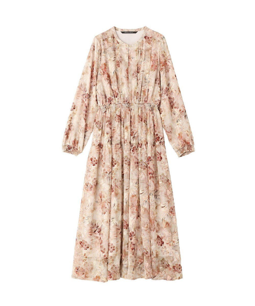 【イェッカ ヴェッカ/YECCA VECCA】のぼかしフラワー柄ワンピース インテリア・キッズ・メンズ・レディースファッション・服の通販 founy(ファニー) 　ファッション　Fashion　レディースファッション　Fashion for Women　ワンピース　Dresses　おすすめ　Recommended / Our Picks　シャーリング　Shirring, Ruched　ジャケット　Jacket, Outerwear　フィット　Fit, Slim Fit　フラワー　Flower, Floral　ポケット　Pocket, Pocket Detail　リラックス　Relax, Relaxed Fit　エレガント 上品　Elegant　人気　Popular, Best Seller　夏　Summer　春　Spring　S/S・春夏　SS, Spring/Summer, Warm Season　Pink Beige|ID: prp329100004616468 ipo3291000000034981507