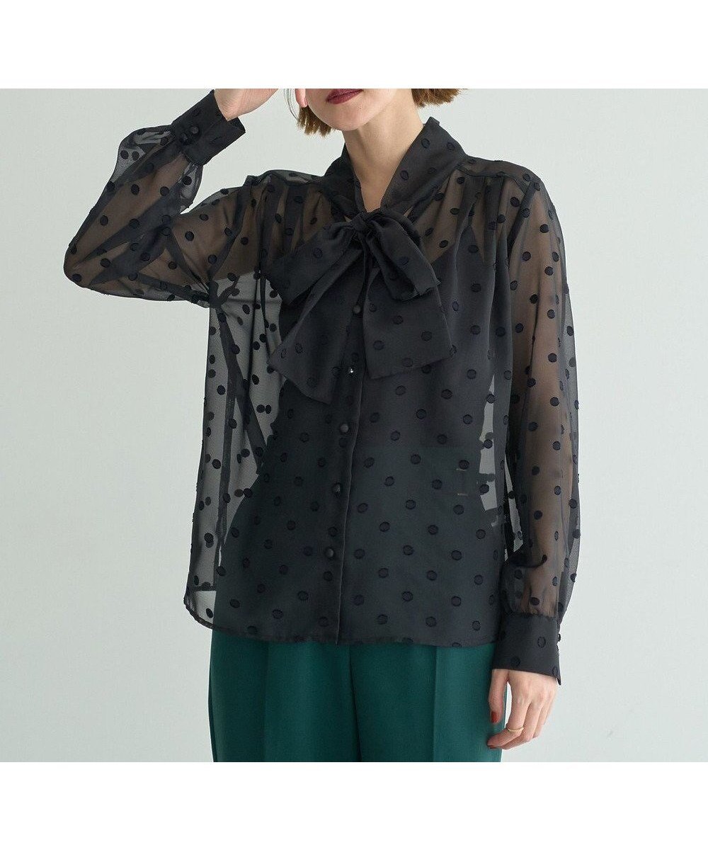【イェッカ ヴェッカ/YECCA VECCA】のシアードットボウタイブラウス インテリア・キッズ・メンズ・レディースファッション・服の通販 founy(ファニー) 　ファッション　Fashion　レディースファッション　Fashion for Women　トップス・カットソー　Cut & Sew Tops　シャツ・ブラウス・オフィスカジュアル　Elegant Blouses & Button-Ups　おすすめ　Recommended / Our Picks　シアー　Sheer, See-Through　ジャカード／ジャガード　Jacquard, Woven Pattern　ドット　Polka Dot, Dot Pattern　ポケット　Pocket, Pocket Detail　リボン　Ribbon, Bow　今季　This Season, Current Season　A/W・秋冬　Autumn/Winter　Black|ID: prp329100004616469 ipo3291000000033237981