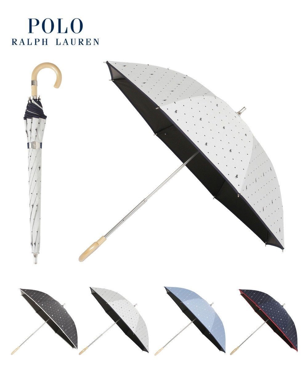 【ムーンバット/MOONBAT】のPOLO RALPH LAUREN(ポロ ラルフローレン)晴雨兼用日傘 ドット 長傘 遮光率100% 遮熱 UV インテリア・キッズ・メンズ・レディースファッション・服の通販 founy(ファニー) 　ファッション　Fashion　レディースファッション　Fashion for Women　レイングッズ・傘・晴雨兼用傘　Umbrellas & Rain Gear　アイビー　Ivy Pattern　傘　Umbrella, Parasol　ドット　Polka Dot, Dot Pattern　ニューヨーク　New York, NYC Style　パターン　Pattern, Design Print　日傘　Parasol, UV Umbrella　オフホワイト|ID: prp329100004616531 ipo3291000000033593613