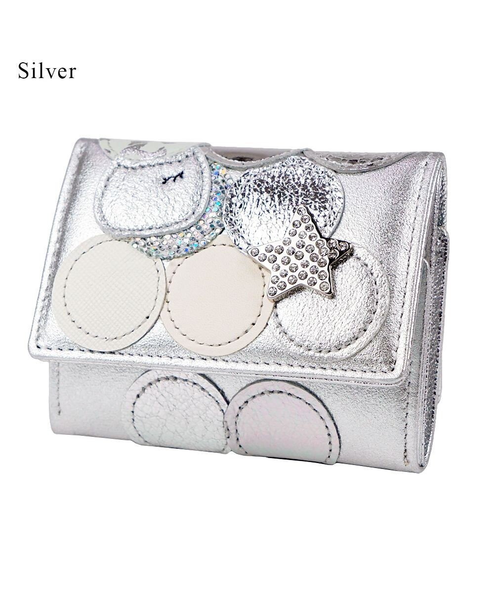 【ツモリチサト キャリー/tsumori chisato CARRY】の新マルチドット ミニ財布 3つ折り 【キラキラでかわいい!本革のやわらかな風合い】 インテリア・キッズ・メンズ・レディースファッション・服の通販 founy(ファニー) 　ファッション　Fashion　レディースファッション　Fashion for Women　ミニ財布・二つ折り財布　Wallets & Card Cases　エナメル　Patent Leather　ドット　Polka Dot, Dot Pattern　ネコ　Cat, Feline Motif　パッチワーク　Patchwork, Mixed Fabric　ビジュー　Bijou, Jewel-like Accent　プリント　Print, Printed Pattern　人気　Popular, Best Seller　定番　Standard, Basic Item　財布　Wallet, Purse　シルバー|ID: prp329100004617634 ipo3291000000033089929