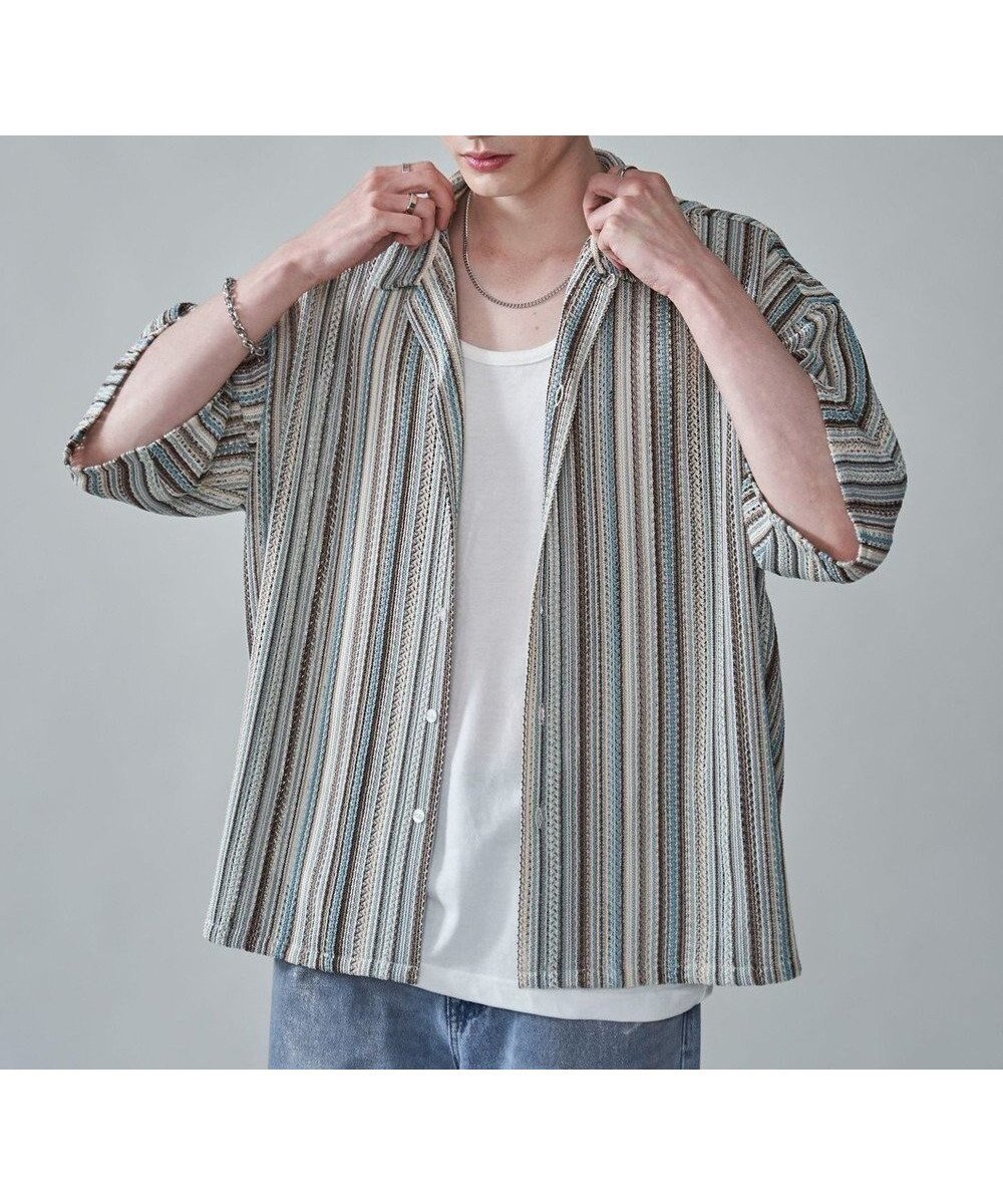 【ウィゴー/WEGO / MEN】のストライプメッシュBIGシャツ(SS) インテリア・キッズ・メンズ・レディースファッション・服の通販 founy(ファニー) 　ファッション　Fashion　メンズファッション　Fashion for Men　トップス・カットソー　Cut & Sew Tops　メンズシャツ　Shirts　春　Spring　カーゴパンツ　Cargo Pants, Utility Pants　シンプル　Simple, Minimal　ストライプ　Stripe, Striped Pattern　スマホ　Smartphone, Mobile Device　スラックス　Slacks, Dress Pants　透かし　Cut-Out, Lacework　デニム　Denim, Jeans Material　ビッグ　Big, Oversized　半袖　Short Sleeve, Half Sleeve　メッシュ　Mesh, Net Fabric　ルーズ　Loose, Oversized　S/S・春夏　SS, Spring/Summer, Warm Season　夏　Summer　オフホワイト|ID: prp329100004618173 ipo3291000000033100277