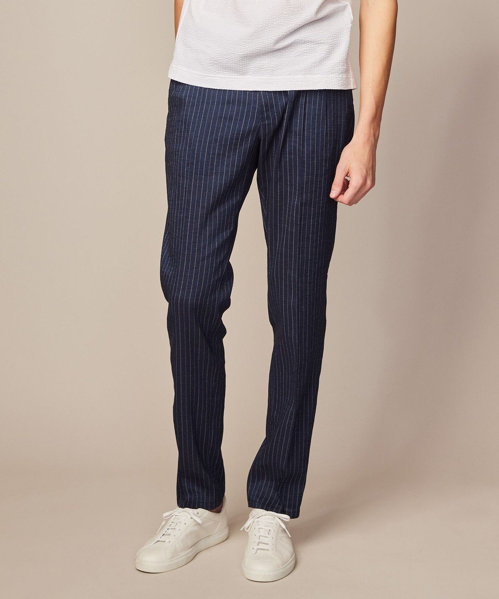 【ジョセフ アブード/JOSEPH ABBOUD / MEN】の【清涼/軽量/ストレッチ】ミックスリネンストライプ イージーパンツ インテリア・キッズ・メンズ・レディースファッション・服の通販 founy(ファニー) 　ファッション　Fashion　メンズファッション　Fashion for Men　ボトムス　Bottoms　春　Spring　軽量　Lightweight, Ultra Light　ジャケット　Jacket, Outerwear　ストライプ　Stripe, Striped Pattern　ストレッチ　Stretch, Stretchy Fabric　スピンドル　Spindle, Drawcord　リネン　Linen, Linen Fabric　S/S・春夏　SS, Spring/Summer, Warm Season　再入荷　Restock / Back in Stock　夏　Summer　ネイビー系1|ID: prp329100004618174 ipo3291000000033463238