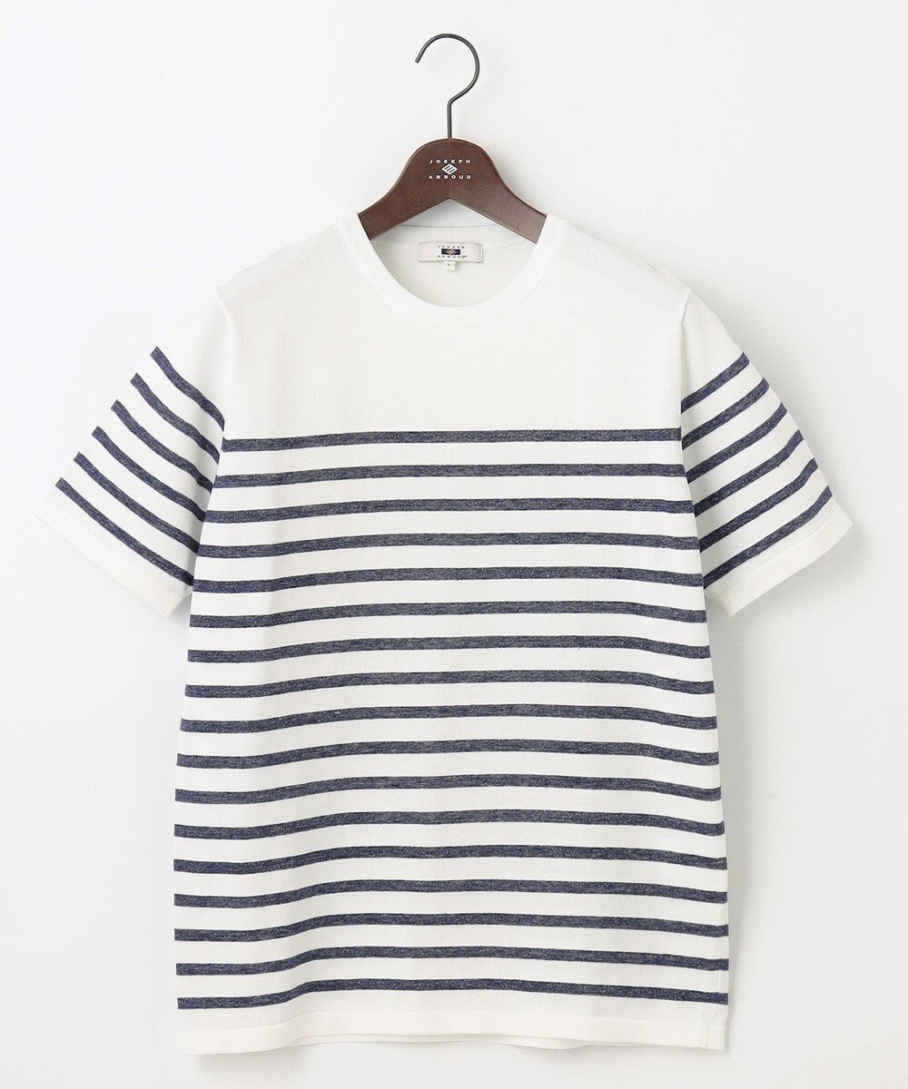 【ジョセフ アブード/JOSEPH ABBOUD / MEN】の【清涼感/ストレッチ/洗える】クールスキン ボーダーT ニット インテリア・キッズ・メンズ・レディースファッション・服の通販 founy(ファニー) 　ファッション　Fashion　メンズファッション　Fashion for Men　トップス・カットソー　Cut & Sew Tops　ニット・セーター / 定番トップス　Knit Tops & Sweaters　サマー　Summer, Summer Style　シンプル　Simple, Minimal　ストレッチ　Stretch, Stretchy Fabric　セーター　Sweater, Knitwear　ボーダー　Border, Stripe　夏　Summer　春　Spring　S/S・春夏　SS, Spring/Summer, Warm Season　洗える　Machine Washable　ホワイト系2|ID: prp329100004619183 ipo3291000000033384229