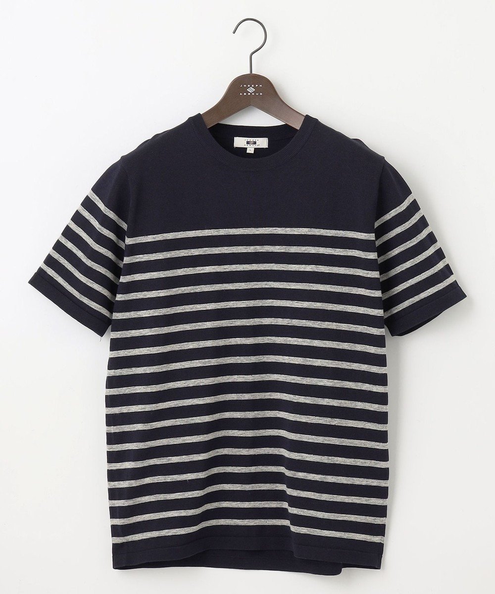 【ジョセフ アブード/JOSEPH ABBOUD / MEN】の【清涼感/ストレッチ/洗える】クールスキン ボーダーT ニット インテリア・キッズ・メンズ・レディースファッション・服の通販 founy(ファニー) 　ファッション　Fashion　メンズファッション　Fashion for Men　トップス・カットソー　Cut & Sew Tops　ニット・セーター / 定番トップス　Knit Tops & Sweaters　サマー　Summer, Summer Style　シンプル　Simple, Minimal　ストレッチ　Stretch, Stretchy Fabric　セーター　Sweater, Knitwear　ボーダー　Border, Stripe　夏　Summer　春　Spring　S/S・春夏　SS, Spring/Summer, Warm Season　洗える　Machine Washable　ネイビー系2|ID: prp329100004619183 ipo3291000000033384231
