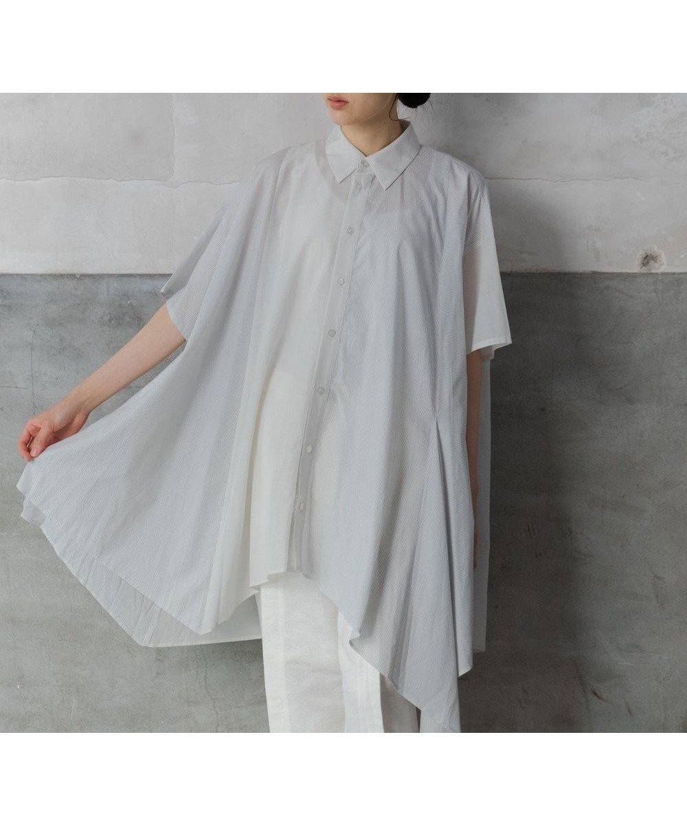 【ポルス/POLS】の〈洗える〉MINIストライプ チュニック インテリア・キッズ・メンズ・レディースファッション・服の通販 founy(ファニー) 　ファッション　Fashion　レディースファッション　Fashion for Women　トップス・カットソー　Cut & Sew Tops　シャツ・ブラウス・オフィスカジュアル　Elegant Blouses & Button-Ups　インナー　Innerwear　春　Spring　洗える　Machine Washable　キュプラ　Cupro, Eco Fabric　シアー　Sheer, See-Through　ストライプ　Stripe, Striped Pattern　チュニック　Tunic, Long Top　ファブリック　Fabric, Textile　半袖　Short Sleeve, Half Sleeve　無地　Plain, Solid Color　S/S・春夏　SS, Spring/Summer, Warm Season　おすすめ　Recommended / Our Picks　夏　Summer　ライトグレイ|ID: prp329100004619196 ipo3291000000033708692