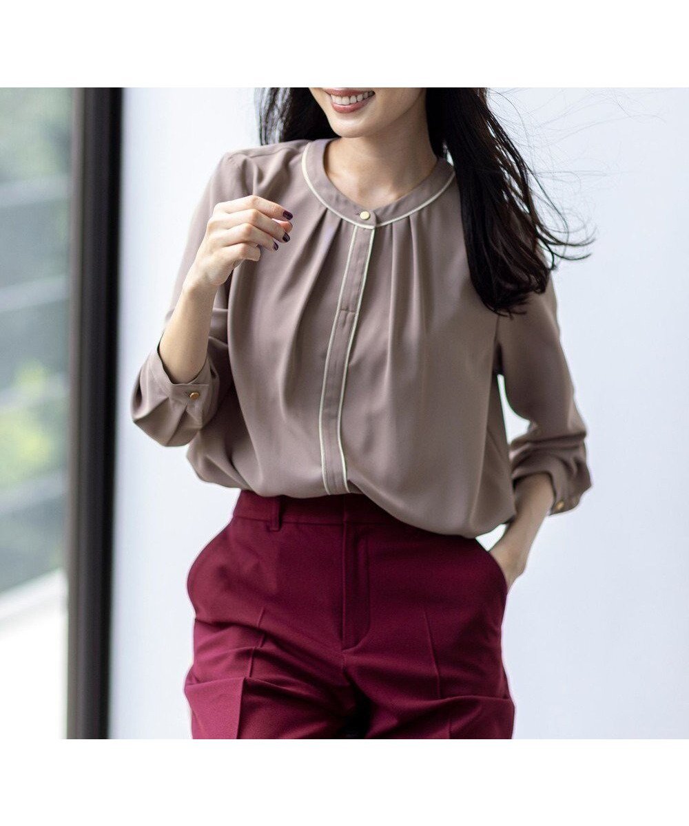 【エニィ スィス/any SiS】のフロントタックバイカラー ブラウス インテリア・キッズ・メンズ・レディースファッション・服の通販 founy(ファニー) 　ファッション　Fashion　レディースファッション　Fashion for Women　トップス・カットソー　Cut & Sew Tops　シャツ・ブラウス・オフィスカジュアル　Elegant Blouses & Button-Ups　ウォッシャブル　Machine Washable　ジョーゼット　Georgette, Semi-Sheer Fabric　スリット　Slit, Slit Detail　デニム　Denim, Jeans Material　定番　Standard, Basic Item　ボトム　Bottoms, Lower Wear　ワイド　Wide, Wide Fit　A/W・秋冬　Autumn/Winter　おすすめ　Recommended / Our Picks　エレガント 上品　Elegant　新作・新入荷　New Arrivals / New In　ビジネス 仕事 通勤　Business / Work / Commuting　モカ|ID: prp329100004619504 ipo3291000000035673706