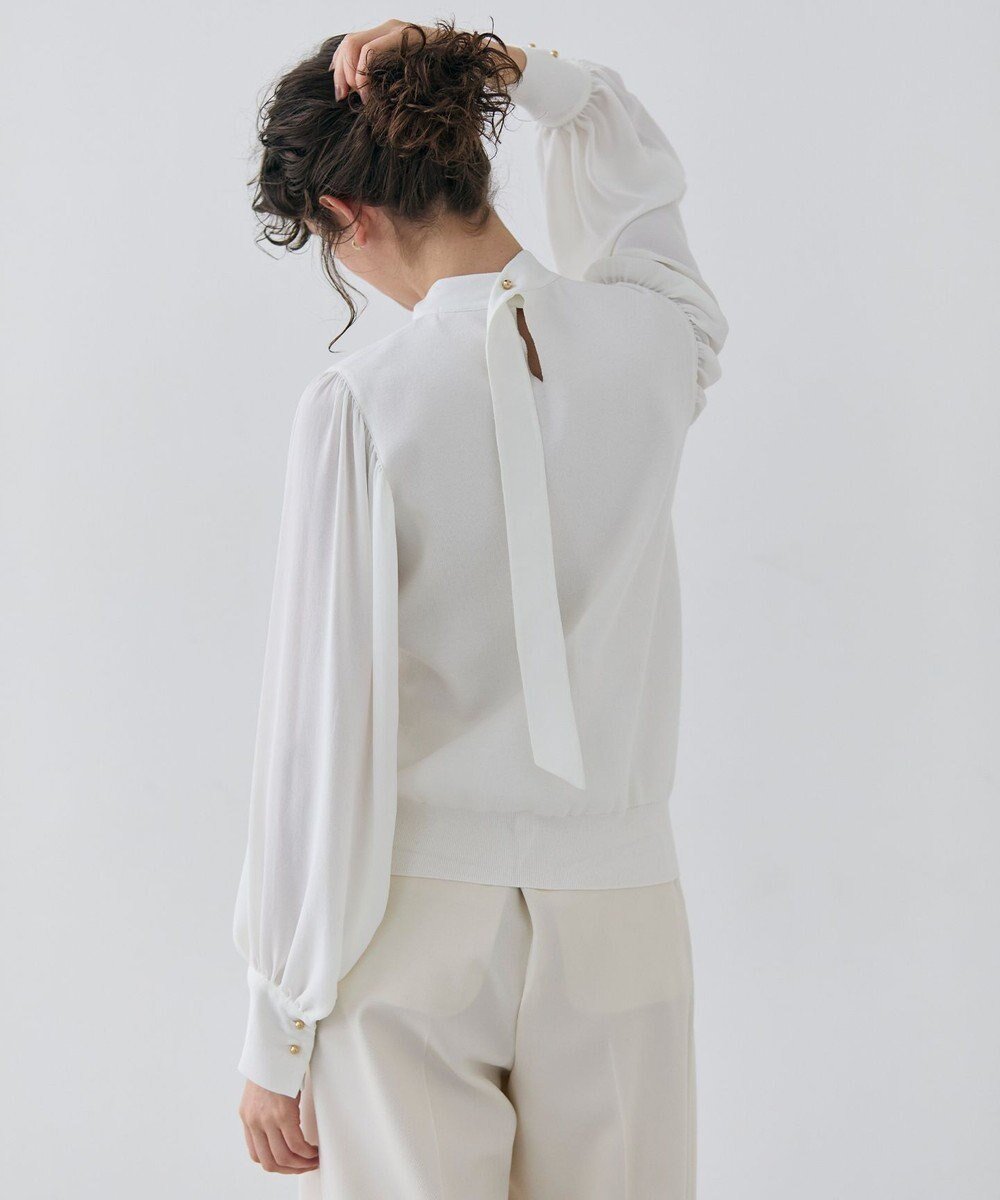 【ベイジ,/BEIGE,】の【洗える・Precious3月号掲載】PROTEA / 異素材バックタイディティールニット インテリア・キッズ・メンズ・レディースファッション・服の通販 founy(ファニー) 　雑誌掲載アイテム　Magazine Picks & Fashion Features　ファッション雑誌　Fashion Magazines　プレシャス　Precious　ファッション　Fashion　レディースファッション　Fashion for Women　トップス・カットソー　Cut & Sew Tops　ニット　Knit Tops & Sweaters　3月号　March Issue　カフス　Cuff Design　カーディガン　Cardigan, Knitwear　ギャザー　Gathered, Ruffled　ジャケット　Jacket, Outerwear　ジョーゼット　Georgette, Semi-Sheer Fabric　ストレッチ　Stretch, Stretchy Fabric　セーター　Sweater, Knitwear　エレガント 上品　Elegant　夏　Summer　S/S・春夏　SS, Spring/Summer, Warm Season　洗える　Machine Washable　A/W・秋冬　Autumn/Winter　雑誌　Magazine, Fashion Magazine　Ecru|ID: prp329100004620382 ipo3291000000033351092