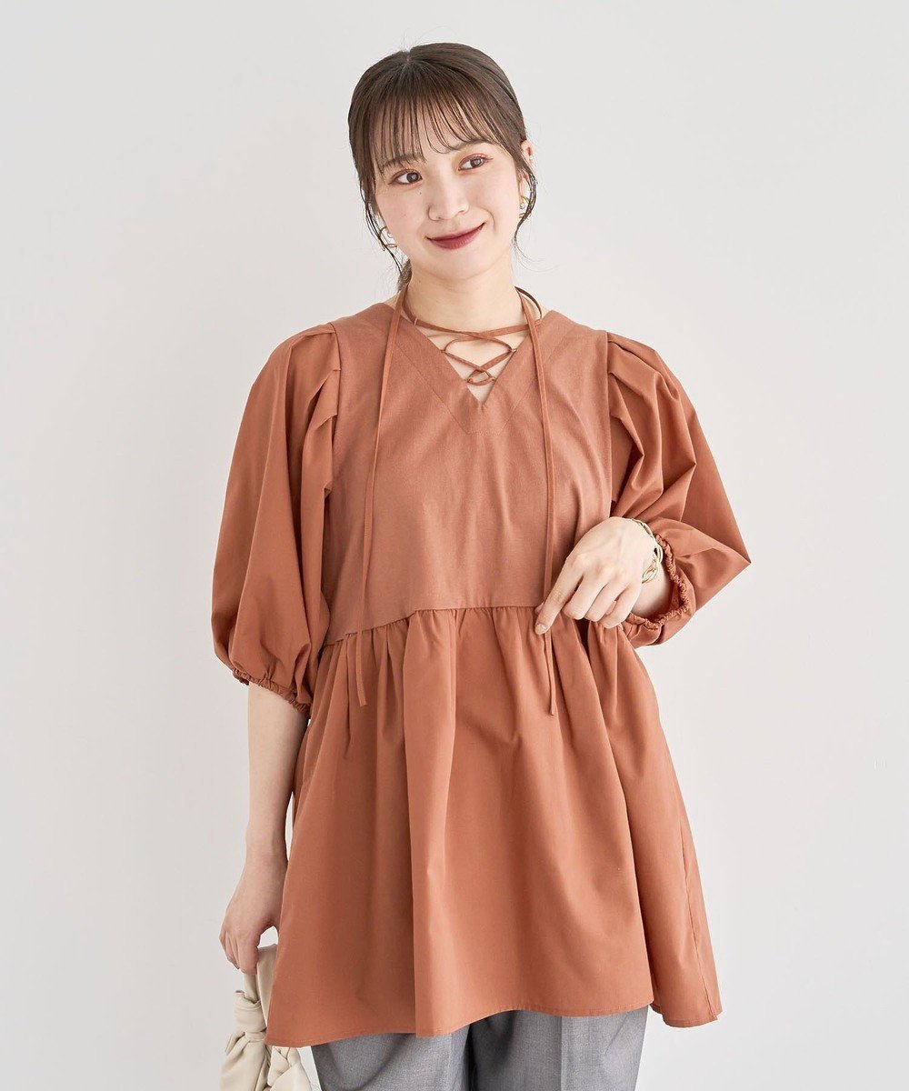 【グリーンパークス/Green Parks】の・ELENCARE DUE 2wayボリュームチュニック インテリア・キッズ・メンズ・レディースファッション・服の通販 founy(ファニー) 　ファッション　Fashion　レディースファッション　Fashion for Women　ワンピース　Dresses　チュニック　Tunic Tops & Dresses　おすすめ　Recommended / Our Picks　チュニック　Tunic, Long Top　ポケット　Pocket, Pocket Detail　リボン　Ribbon, Bow　A/W・秋冬　Autumn/Winter　Brown|ID: prp329100004620497 ipo3291000000033348233