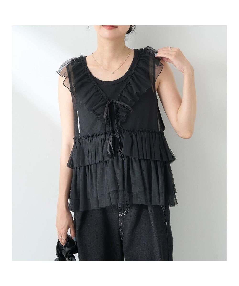 【アースミュージックアンドエコロジー/earth music&ecology】のチュールベスト 人気、トレンドファッション・服の通販 founy(ファニー) 　ファッション　Fashion　レディースファッション　Fashion for Women　アウター　Coat / Outerwear Collection　トップス・カットソー　Cut & Sew Tops　ベスト&ジレ / 重ね着スタイル　Vests & Gilets　フリル　Frill, Ruffle　ベスト　Vest, Waistcoat　ポケット　Pocket, Pocket Detail　リボン　Ribbon, Bow　A/W・秋冬　Autumn/Winter　 other-1|ID: prp329100004620806 ipo3291000000033684365