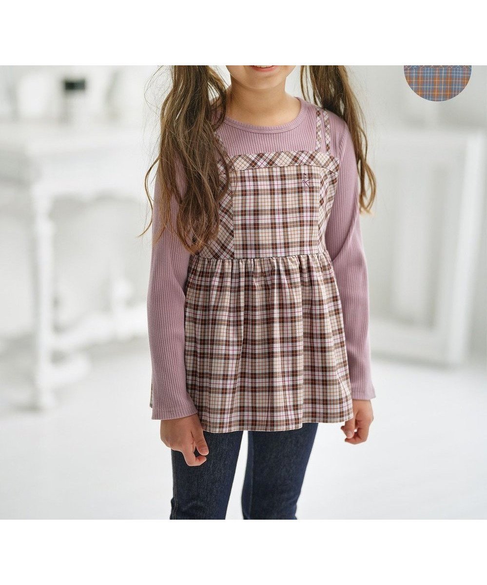 【組曲 / KIDS/KUMIKYOKU】の【110-140㎝】ビスチェック トップス 人気、トレンドファッション・服の通販 founy(ファニー) 　ファッション　Fashion　キッズファッション　Fashion for Kids　トップス・カットソー　Cut & Sew Tops　カットソー　Cut and Sewn Top　ストレッチ　Stretch, Stretchy Fabric　チェック　Check, Plaid, Tartan　テレコ　Ribbed, Rib Stitch　ラベンダー　Lavender　秋　Autumn　A/W・秋冬　Autumn/Winter　 other-1|ID: prp329100004621408 ipo3291000000033462991