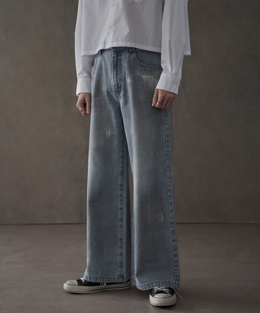 【ウィゴー/WEGO / MEN】のシルバープリントバギーフレアデニム 人気、トレンドファッション・服の通販 founy(ファニー) 　ファッション　Fashion　メンズファッション　Fashion for Men　ボトムス　Bottoms　デニムパンツ・ジーンズ　Denim Pants　春　Spring　秋　Autumn　シルバー　Silver, Metallic Silver　シンプル　Simple, Minimal　ジャケット　Jacket, Outerwear　スマホ　Smartphone, Mobile Device　デニム　Denim, Jeans Material　トレンド　Trend, Trending Now　フレア　Flare, Flared　プリント　Print, Printed Pattern　半袖　Short Sleeve, Half Sleeve　リラックス　Relax, Relaxed Fit　ルーズ　Loose, Oversized　冬　Winter / This Winter　A/W・秋冬　Autumn/Winter　S/S・春夏　SS, Spring/Summer, Warm Season　プチプライス・低価格　Affordable / Budget Price　夏　Summer　 other-1|ID: prp329100004622233 ipo3291000000033170673