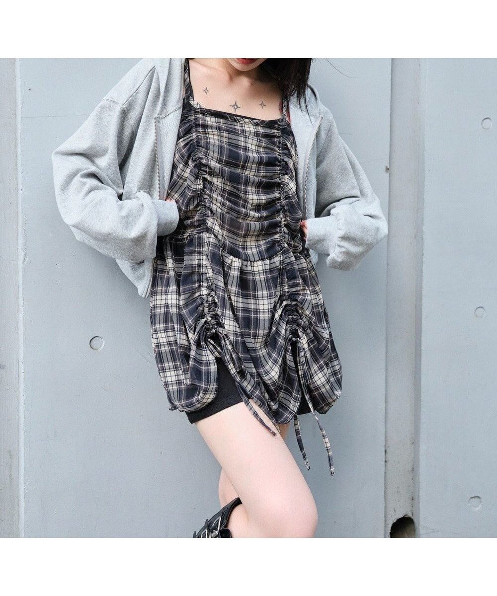 【ウィゴー/WEGO】のドロストデザインキャミワンピース インテリア・キッズ・メンズ・レディースファッション・服の通販 founy(ファニー) 　ファッション　Fashion　レディースファッション　Fashion for Women　ワンピース　Dresses　キャミソールワンピース　Camisole Dresses　インナー　Innerwear　秋　Autumn　ガーリー　Girly, Feminine Style　キャミ　Camisole, Cami Top　キャミワンピース　Cami Dress, Slip Dress　スマホ　Smartphone, Mobile Device　デニム　Denim, Jeans Material　トレンド　Trend, Trending Now　長袖　Long Sleeve, Full Sleeve　レース　Lace, Lace Fabric　ロング　Long, Long-Length　冬　Winter / This Winter　A/W・秋冬　Autumn/Winter　再入荷　Restock / Back in Stock　夏　Summer　ブルーチェック1|ID: prp329100004622323 ipo3291000000033353101