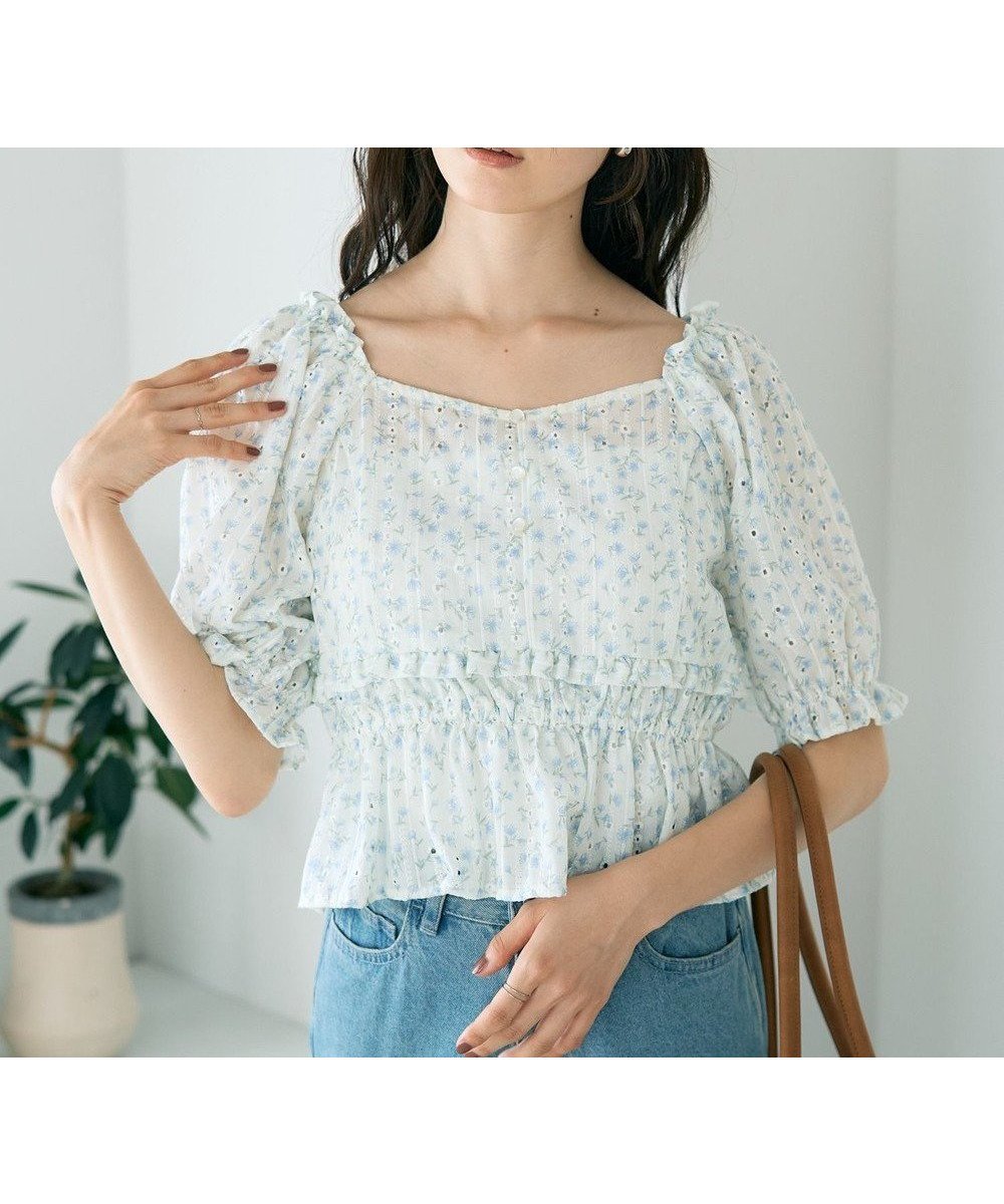 【アースミュージックアンドエコロジー/earth music&ecology】のフラワー刺繍フリルヘムブラウス インテリア・キッズ・メンズ・レディースファッション・服の通販 founy(ファニー) 　ファッション　Fashion　レディースファッション　Fashion for Women　トップス・カットソー　Cut & Sew Tops　シャツ・ブラウス・オフィスカジュアル　Elegant Blouses & Button-Ups　おすすめ　Recommended / Our Picks　スリーブ　Sleeve, Long Sleeve / Short Sleeve　デニム　Denim, Jeans Material　フェミニン　Feminine, Girly　フラワー　Flower, Floral　フリル　Frill, Ruffle　ボトム　Bottoms, Lower Wear　ポケット　Pocket, Pocket Detail　ワイド　Wide, Wide Fit　エレガント 上品　Elegant　夏　Summer　S/S・春夏　SS, Spring/Summer, Warm Season　A/W・秋冬　Autumn/Winter　Ivory|ID: prp329100004623629 ipo3291000000033716451