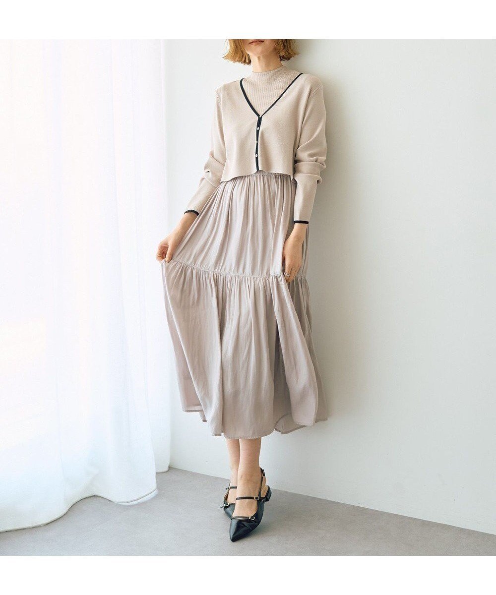 【イェッカ ヴェッカ/YECCA VECCA】の【2点SET】カーディガンセットワンピース インテリア・キッズ・メンズ・レディースファッション・服の通販 founy(ファニー) 　ファッション　Fashion　レディースファッション　Fashion for Women　ワンピース　Dresses　おすすめ　Recommended / Our Picks　エレガント 上品　Elegant　カーディガン　Cardigan, Knitwear　ギャザー　Gathered, Ruffled　コンパクト　Compact, Small Size　ティアードスカート　Tiered Skirt, Flounced Skirt　ドッキング　Docking, Mixed Material　フィット　Fit, Slim Fit　ポケット　Pocket, Pocket Detail　リブニット　Rib Knit, Ribbed Knit　ワイド　Wide, Wide Fit　切替　Switching, Contrast Panel　A/W・秋冬　Autumn/Winter　Gray Beige|ID: prp329100004623651 ipo3291000000033540487
