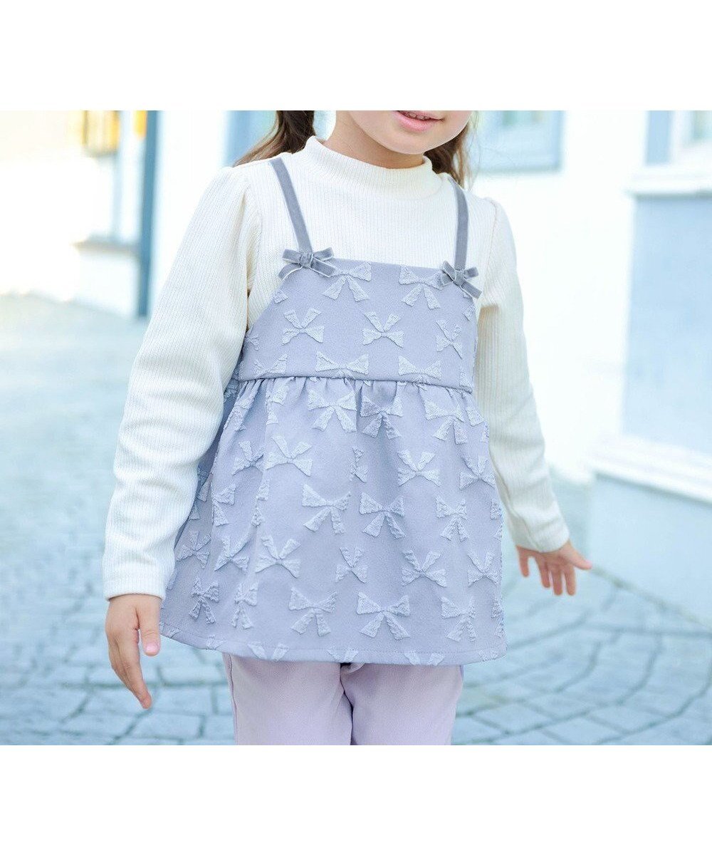 【エニィ/ANY / KIDS】の総柄リボンドッキングチュニック インテリア・キッズ・メンズ・レディースファッション・服の通販 founy(ファニー) 　ファッション　Fashion　キッズファッション　Fashion for Kids　トップス・カットソー　Cut & Sew Tops　おすすめ　Recommended / Our Picks　スウェット / スエット　Sweatshirt, Sweatwear　チュニック　Tunic, Long Top　トレンド　Trend, Trending Now　ドッキング　Docking, Mixed Material　ポケット　Pocket, Pocket Detail　リボン　Ribbon, Bow　レギンス　Leggings, Stretch Pants　A/W・秋冬　Autumn/Winter　サックスブルー|ID: prp329100004624763 ipo3291000000033629310