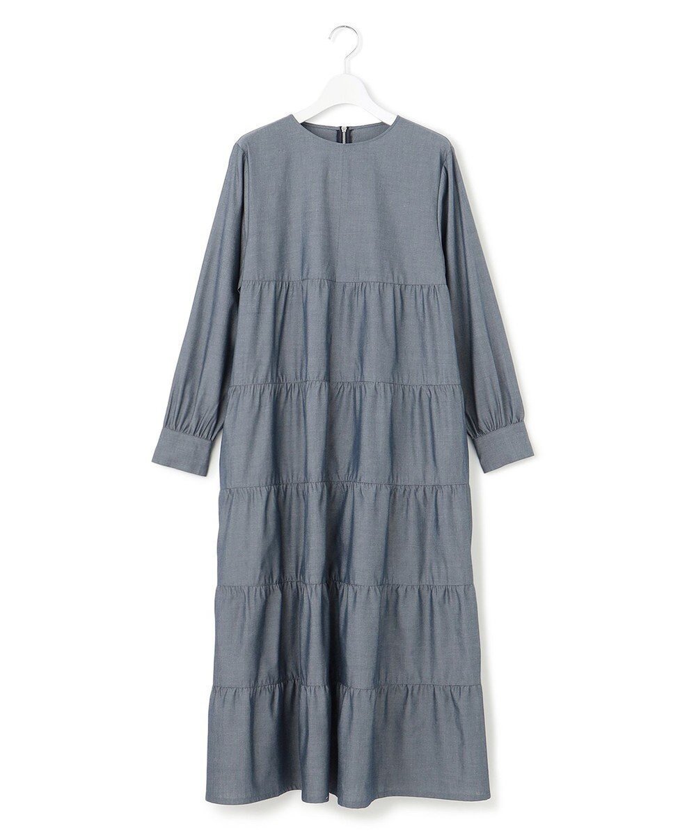 【ジェイプレスヨークストリート/J.PRESS YORK STREET】の【WOMEN】ティアード ワンピース インテリア・キッズ・メンズ・レディースファッション・服の通販 founy(ファニー) 　ファッション　Fashion　レディースファッション　Fashion for Women　ワンピース　Dresses　シャンブレー　Chambray, Denim-Like Fabric　シンプル　Simple, Minimal　ティアード　Tiered, Tiered Style　ティアードワンピース　Tiered Dress, Flared Dress　ドレープ　Drape, Draping Fabric　夏　Summer　春　Spring　S/S・春夏　SS, Spring/Summer, Warm Season　ネイビー系|ID: prp329100004624811 ipo3291000000033218422