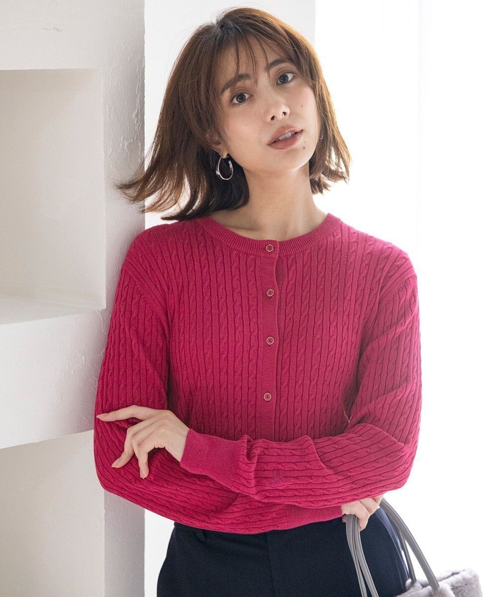 【エニィ スィス/any SiS】の【UVカット・洗える】ケーブルニット カーディガン インテリア・キッズ・メンズ・レディースファッション・服の通販 founy(ファニー) 　ファッション　Fashion　レディースファッション　Fashion for Women　トップス・カットソー　Cut & Sew Tops　ニット　Knit Tops & Sweaters　カーディガン・羽織り　Layered Style Cardigans　アンサンブル　Ensemble Set　洗える　Machine Washable　秋　Autumn　カーディガン　Cardigan, Knitwear　ストレッチ　Stretch, Stretchy Fabric　トレンド　Trend, Trending Now　羽織　Haori, Light Jacket　ミックス　Mix, Mixed Style　A/W・秋冬　Autumn/Winter　おすすめ　Recommended / Our Picks　エレガント 上品　Elegant　新作・新入荷　New Arrivals / New In　ラズベリー|ID: prp329100004625002 ipo3291000000033325591