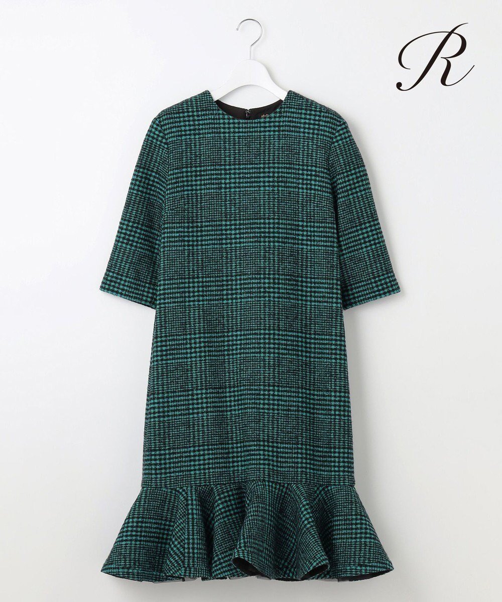 【23区/NIJYUSANKU】の【R(アール)】MANTECOツイード ペプラムワンピース インテリア・キッズ・メンズ・レディースファッション・服の通販 founy(ファニー) 　ファッション　Fashion　レディースファッション　Fashion for Women　ワンピース　Dresses　イタリア　Italy　インポート　Imported Fashion　クラシカル　Classical, Vintage-Inspired　コレクション　Collection, Seasonal Line　チェック　Check, Plaid, Tartan　チュール　Tulip, Tulip Motif　ツイード　Twill, Twill Weave　人気　Popular, Best Seller　フラット　Flat, Flat Shoes　フレア　Flare, Flared　ペプラム　Peplum, Flared Hem　ミックス　Mix, Mixed Style　A/W・秋冬　Autumn/Winter　冬　Winter / This Winter　2024年　2024　2024-2025秋冬・A/W　Autumn/Winter 2024–25 AW24–25　グリーン系|ID: prp329100004625500 ipo3291000000033231113
