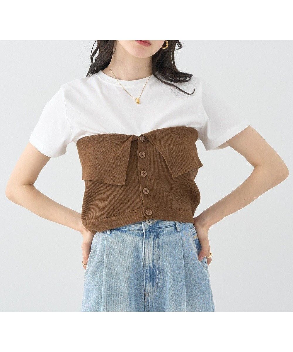 【アースミュージックアンドエコロジー/earth music&ecology】のSET2点コンパクトTEE+マルチwayニットビスチ インテリア・キッズ・メンズ・レディースファッション・服の通販 founy(ファニー) 　ファッション　Fashion　レディースファッション　Fashion for Women　トップス・カットソー　Cut & Sew Tops　ニット　Knit Tops & Sweaters　シャツ・ブラウス・オフィスカジュアル　Elegant Blouses & Button-Ups　ロングTシャツ・Tシャツ　Longline T-Shirts & Tees　カットソー・ベーシックTシャツ　Cut-and-Sewn Tops / Stretch Tees & Basics　おすすめ　Recommended / Our Picks　アンサンブル　Ensemble Set　カットソー　Cut and Sewn Top　コンパクト　Compact, Small Size　シンプル　Simple, Minimal　ビスチェ　Bustier, Corset Top　ポケット　Pocket, Pocket Detail　A/W・秋冬　Autumn/Winter　Brown|ID: prp329100004625663 ipo3291000000033309834