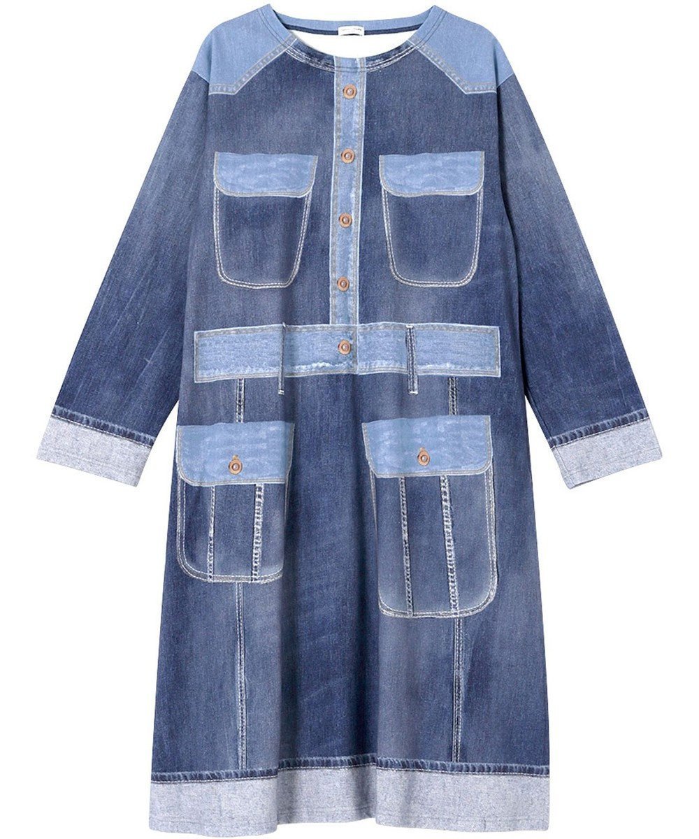 【ツモリチサト スリープ/tsumori chisato SLEEP】のツモリチサト ワンピース 長袖 ルームウェア 綿100%(本体) ミニ裏毛素材 デニム風プリント チュニック tsumori chisato SLEEP UNX558 /ワコール インテリア・キッズ・メンズ・レディースファッション・服の通販 founy(ファニー) 　ファッション　Fashion　レディースファッション　Fashion for Women　ワンピース　Dresses　チュニック　Tunic Tops & Dresses　チュニック　Tunic, Long Top　デニム　Denim, Jeans Material　長袖　Long Sleeve, Full Sleeve　パジャマ　Pajamas, Sleepwear　プリント　Print, Printed Pattern　ポケット　Pocket, Pocket Detail　ロング　Long, Long-Length　コン|ID: prp329100004625796 ipo3291000000033592137